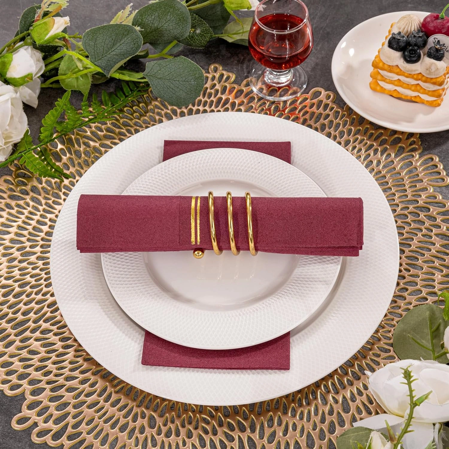 Burgundy Red Paper Napkins with Built-in Flatware Pocket — view 16