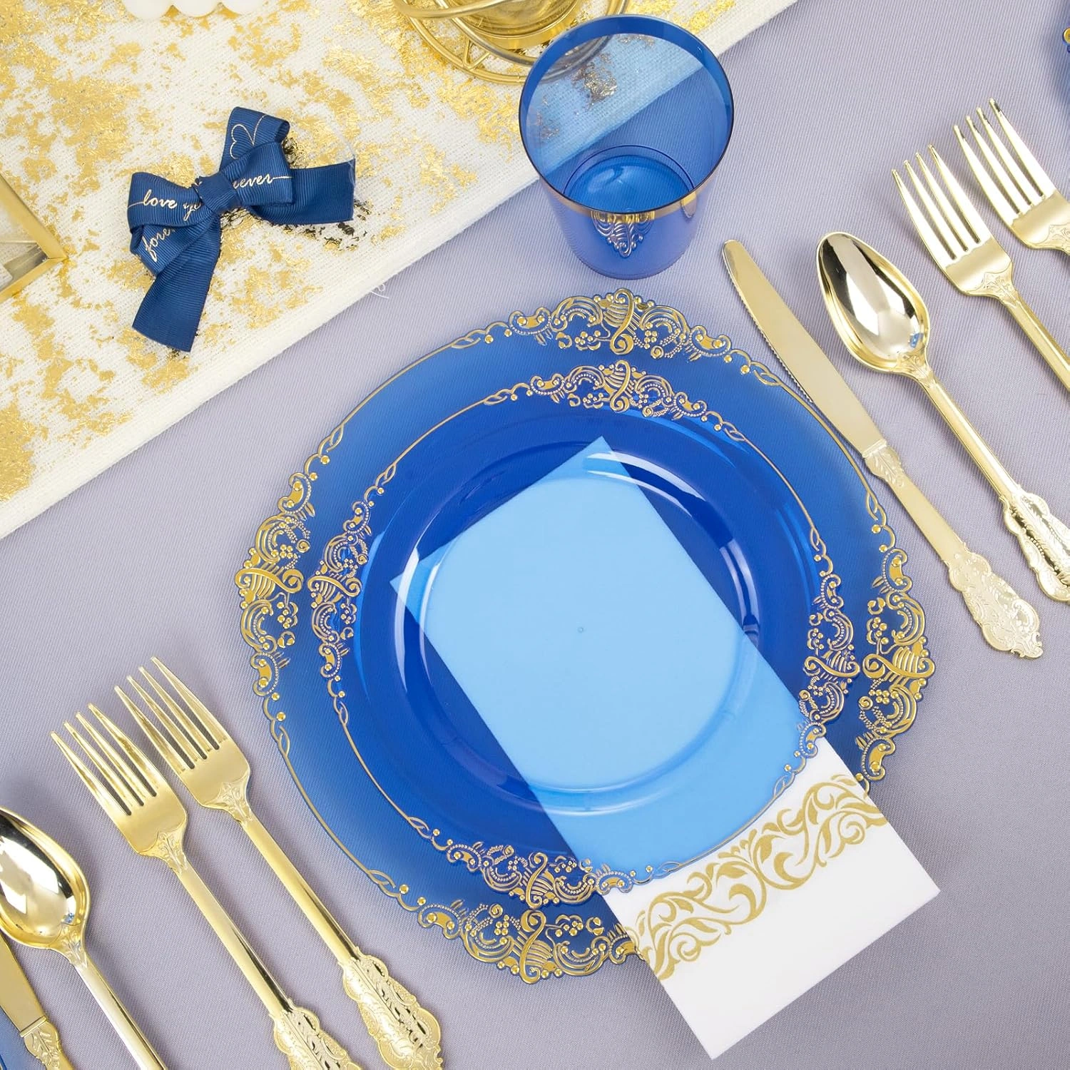 Blue & Gold Dinnerware Set for 50 Guests — view 15