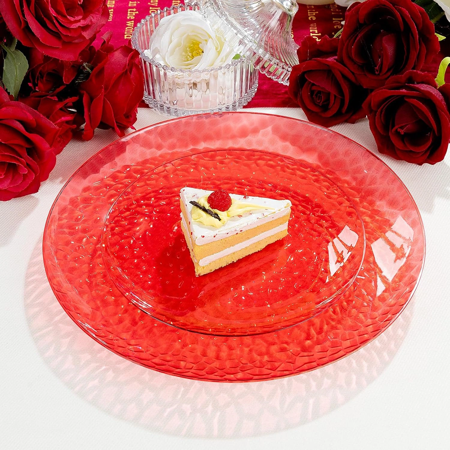 Clear Red Plastic Plates,Disposable Plates With Rim,Heavy-duty Plates,Hammered Party Plates Include 30Clear Dessert-Platos,30Dinner-Platos for Wedding, Party (60 Pieces) — view 14