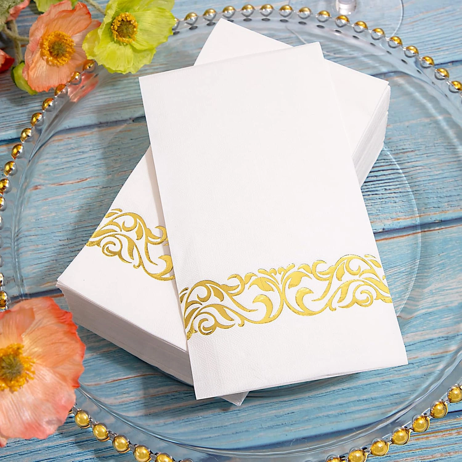 White And Gold Napkins Disposable-3ply Paper Napkins Rim — view 12