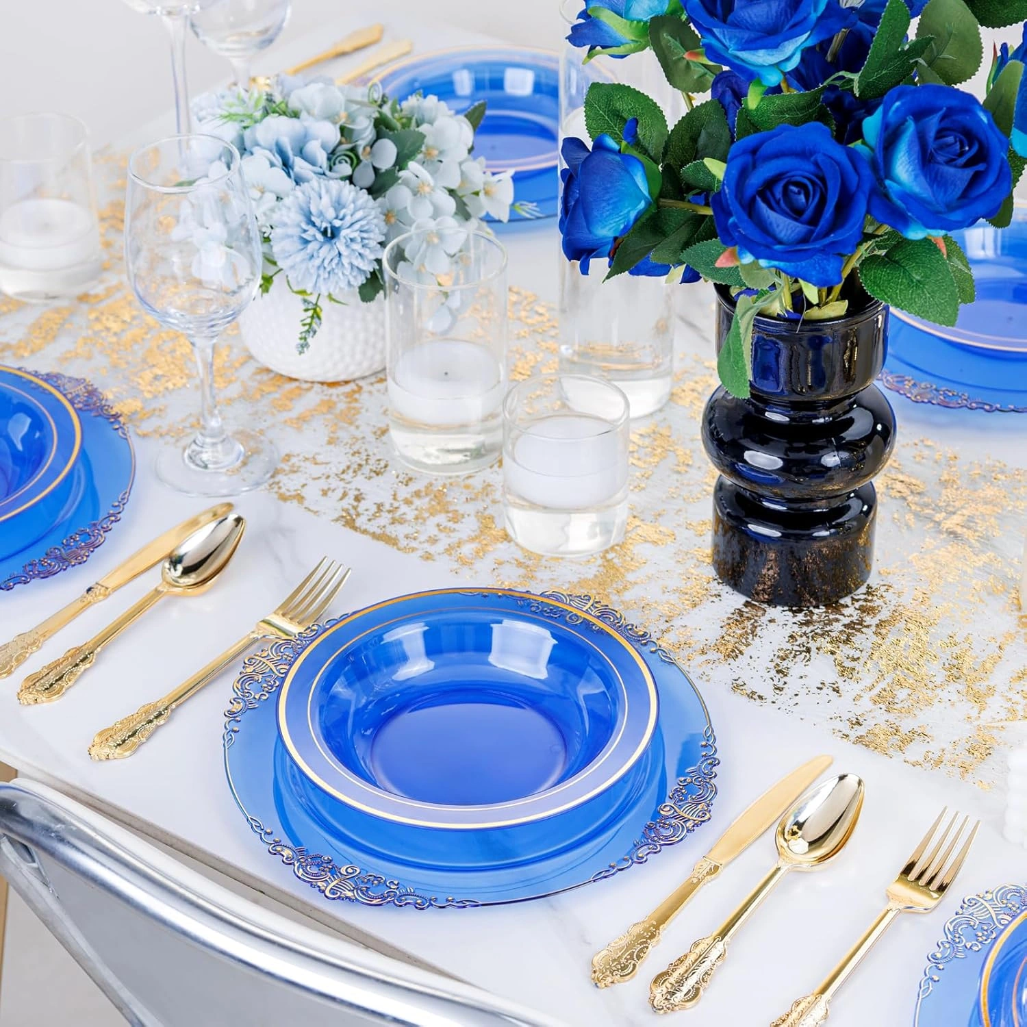 Blue Plastic Bowls with Gold Rim — view 16