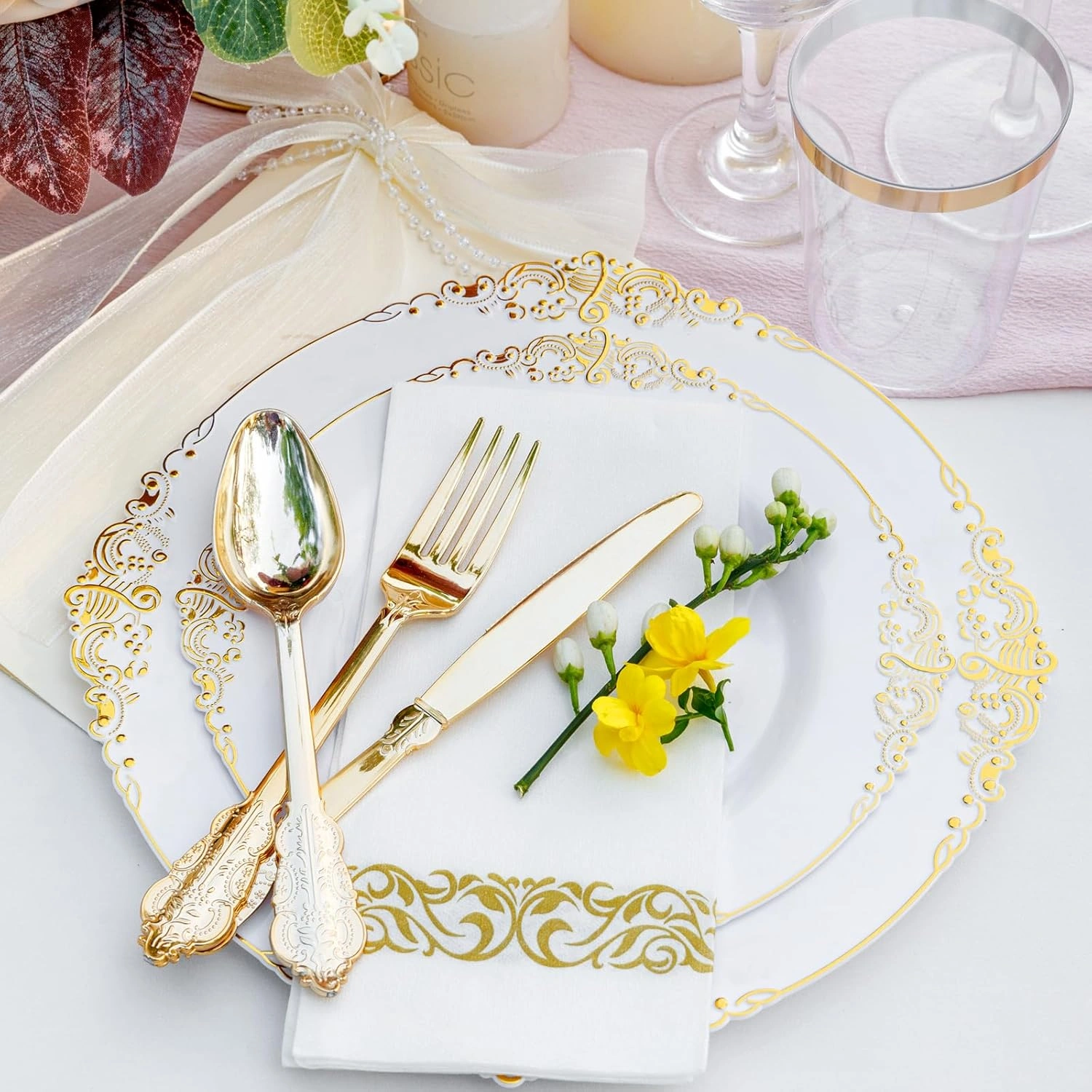 Gold Dinnerware Set for 50 Guests — view 12