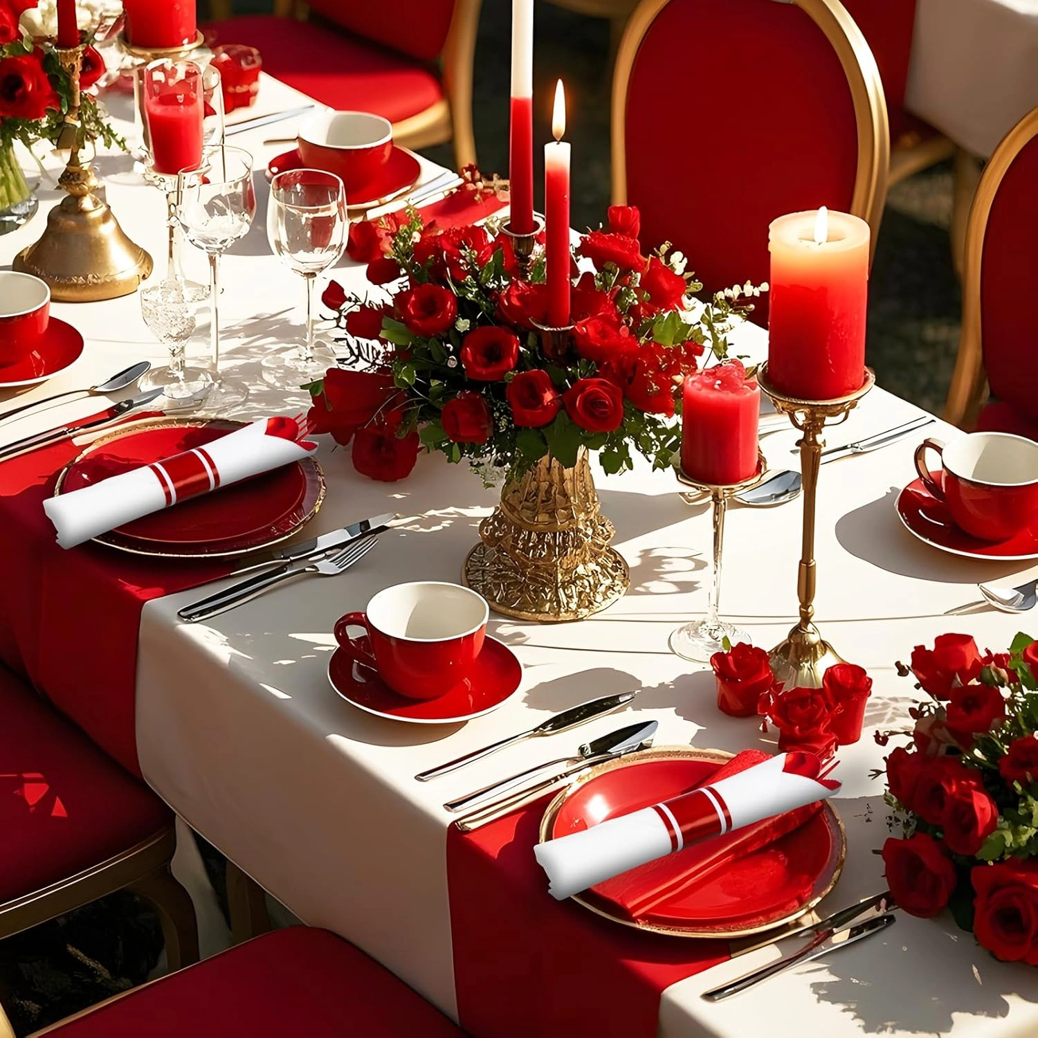 Red Classic Pre Rolled Plastic Silverware Sets — view 16