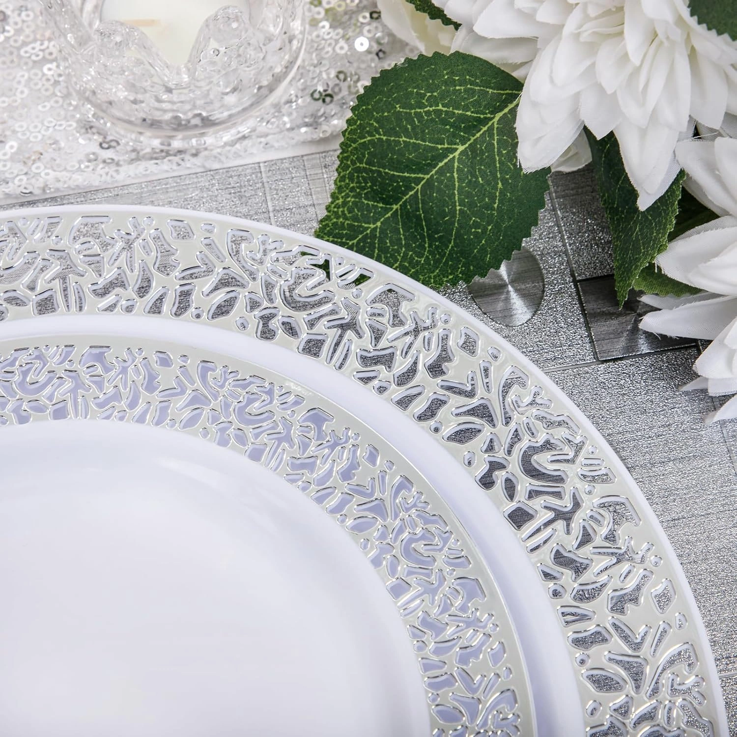 Silver Lace Design Deluxe Disposable Dinnerware Set with Napkins — view 9