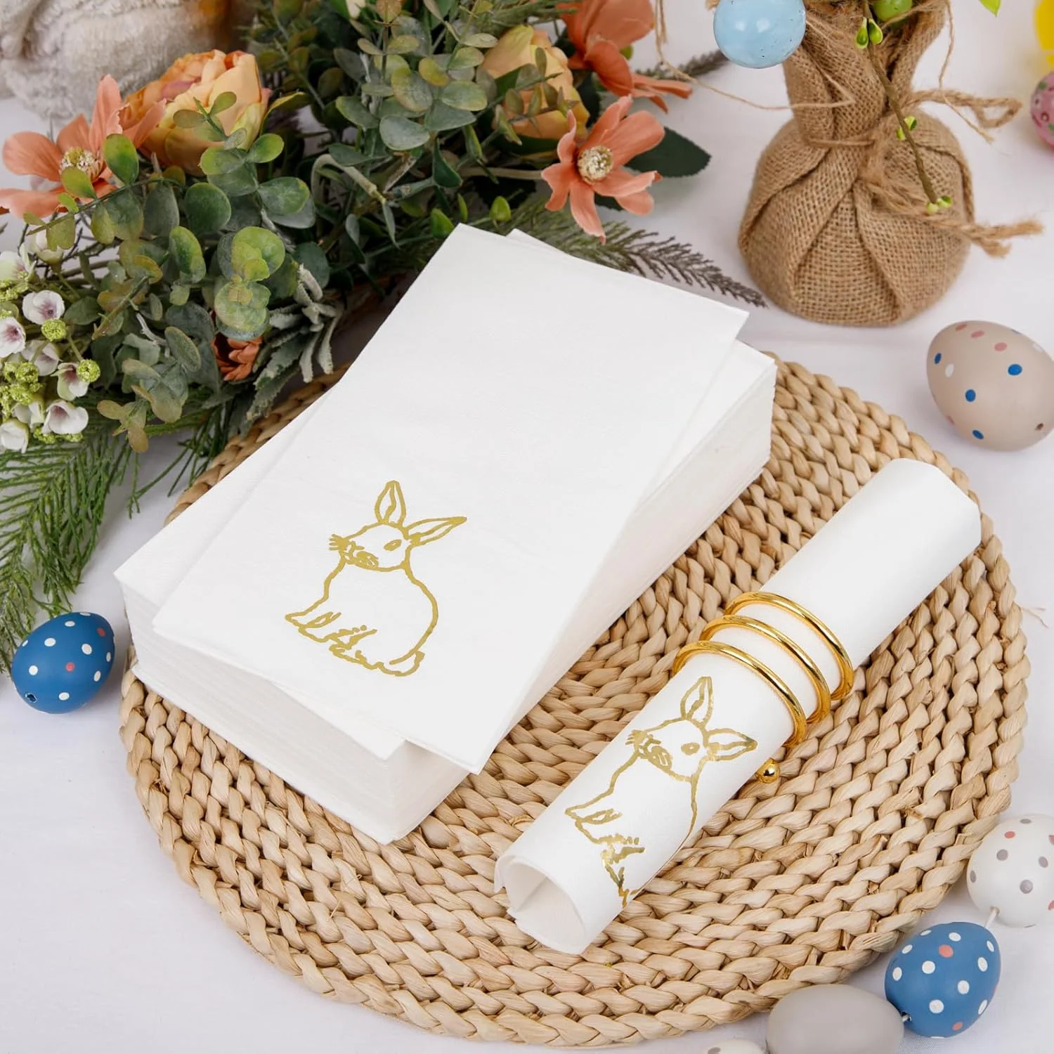Gold Bunny Print Napkins (100 Pieces) — view 12