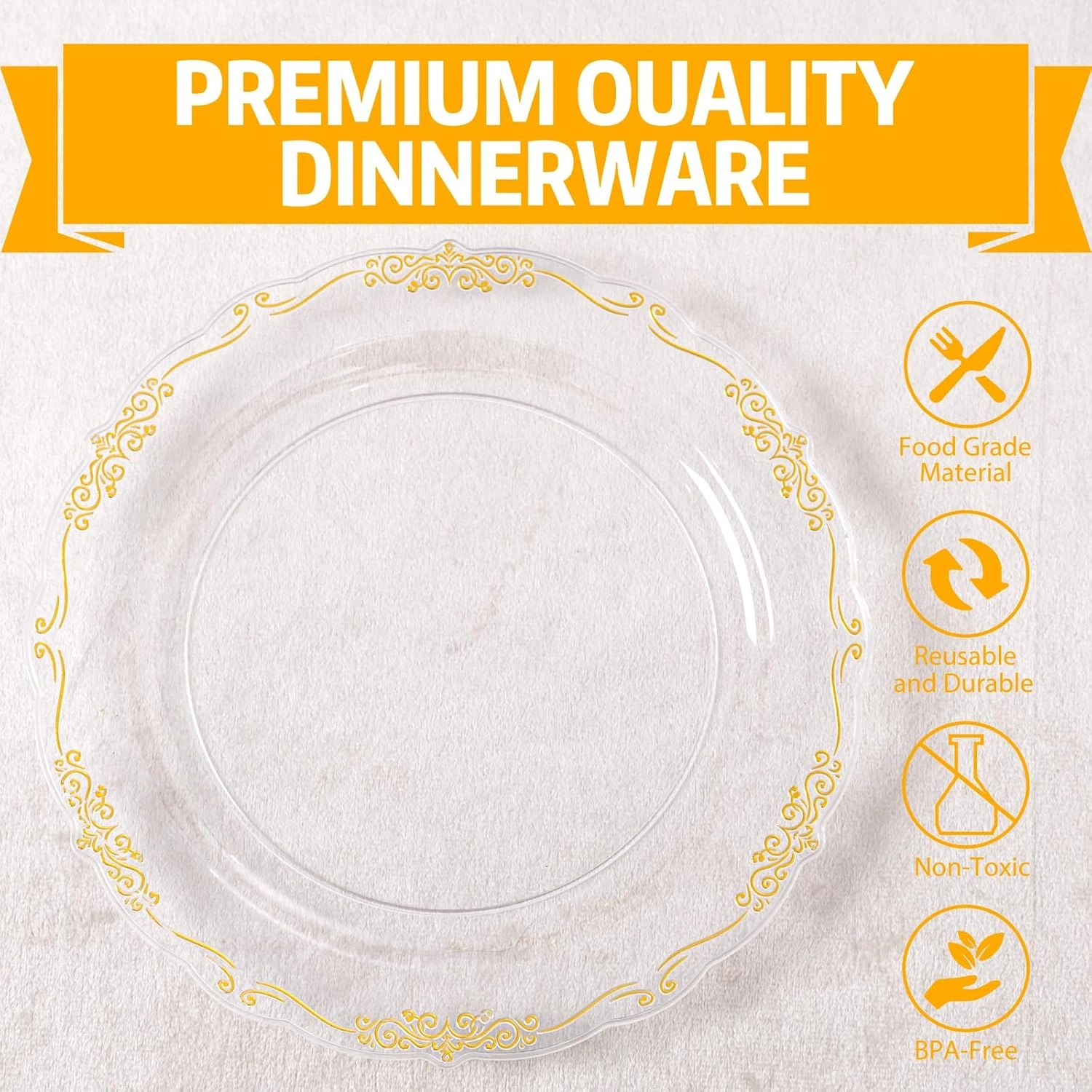 Clear Gold U-QE Disposable Plates — view 13