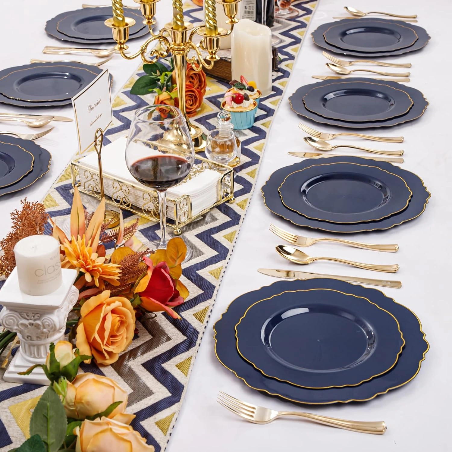 Blue And Gold Baroque Plastic Plates (100 Pieces) — view 10