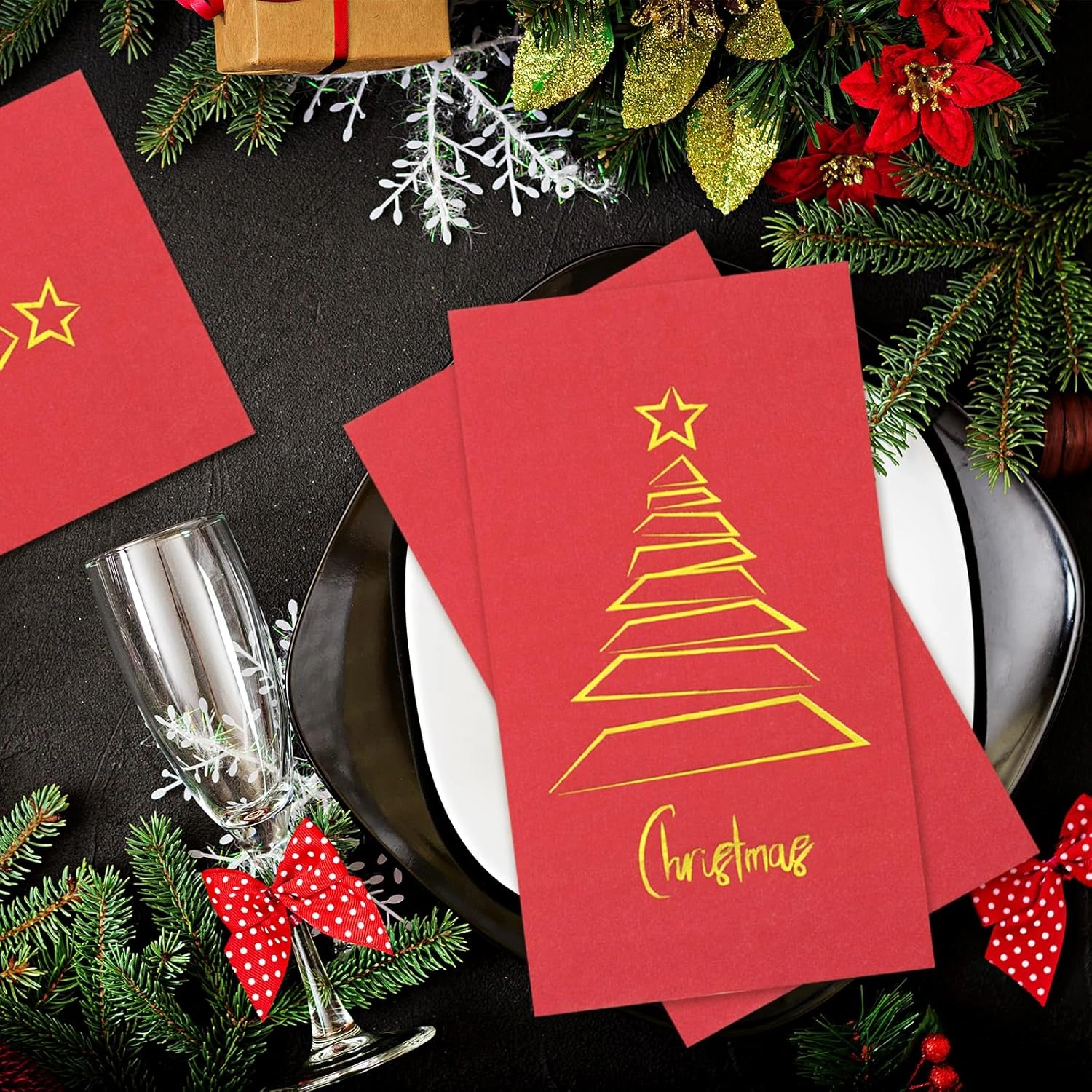 Red And Gold X'mas Tree 100-Count 3-Ply disposable Napkins (100 Pieces) — view 14