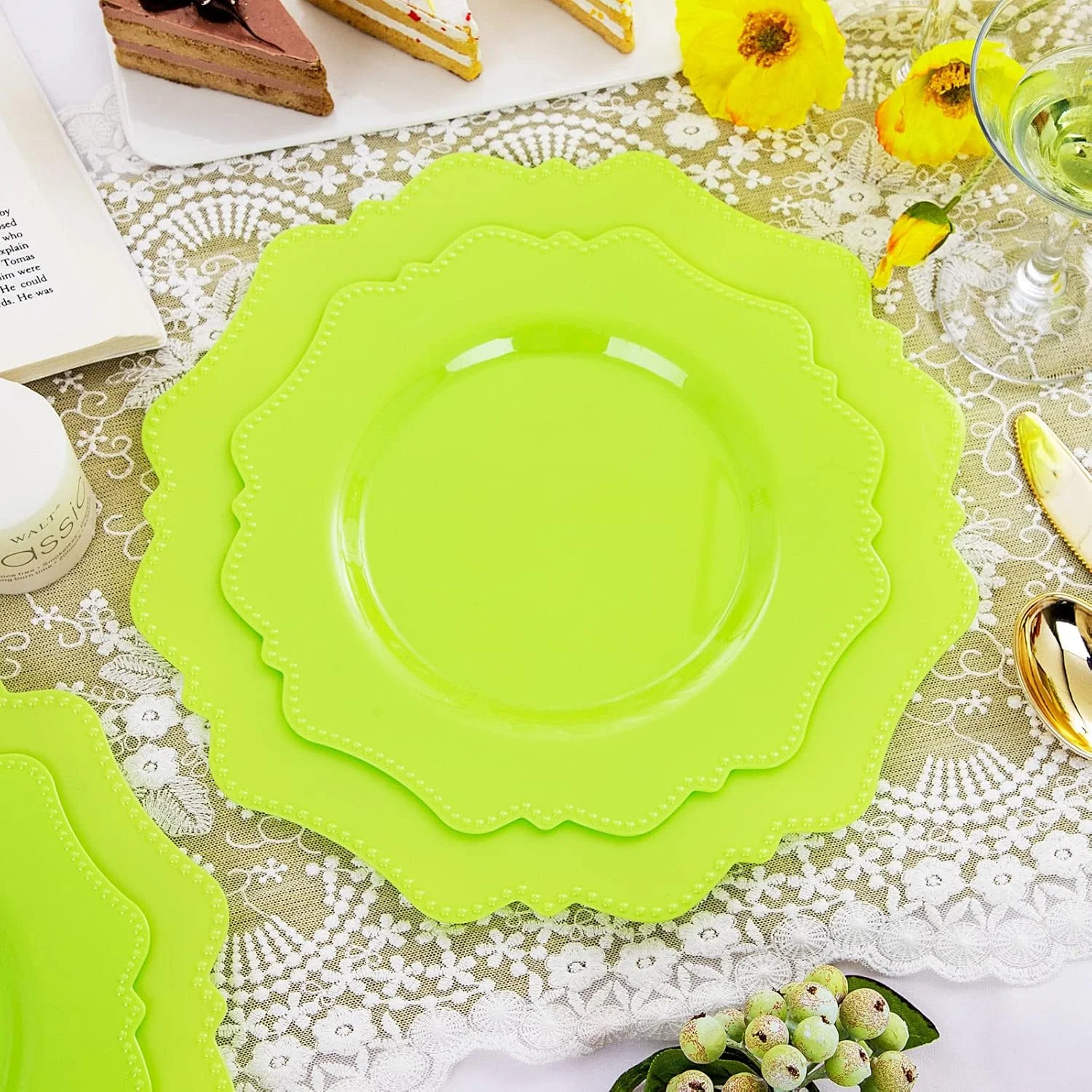 Light Green Disposable Plastic Plates-Heavy duty plate for party/wedding/anniversary 30 dinner plates and 30 dessert/salad plates — view 12