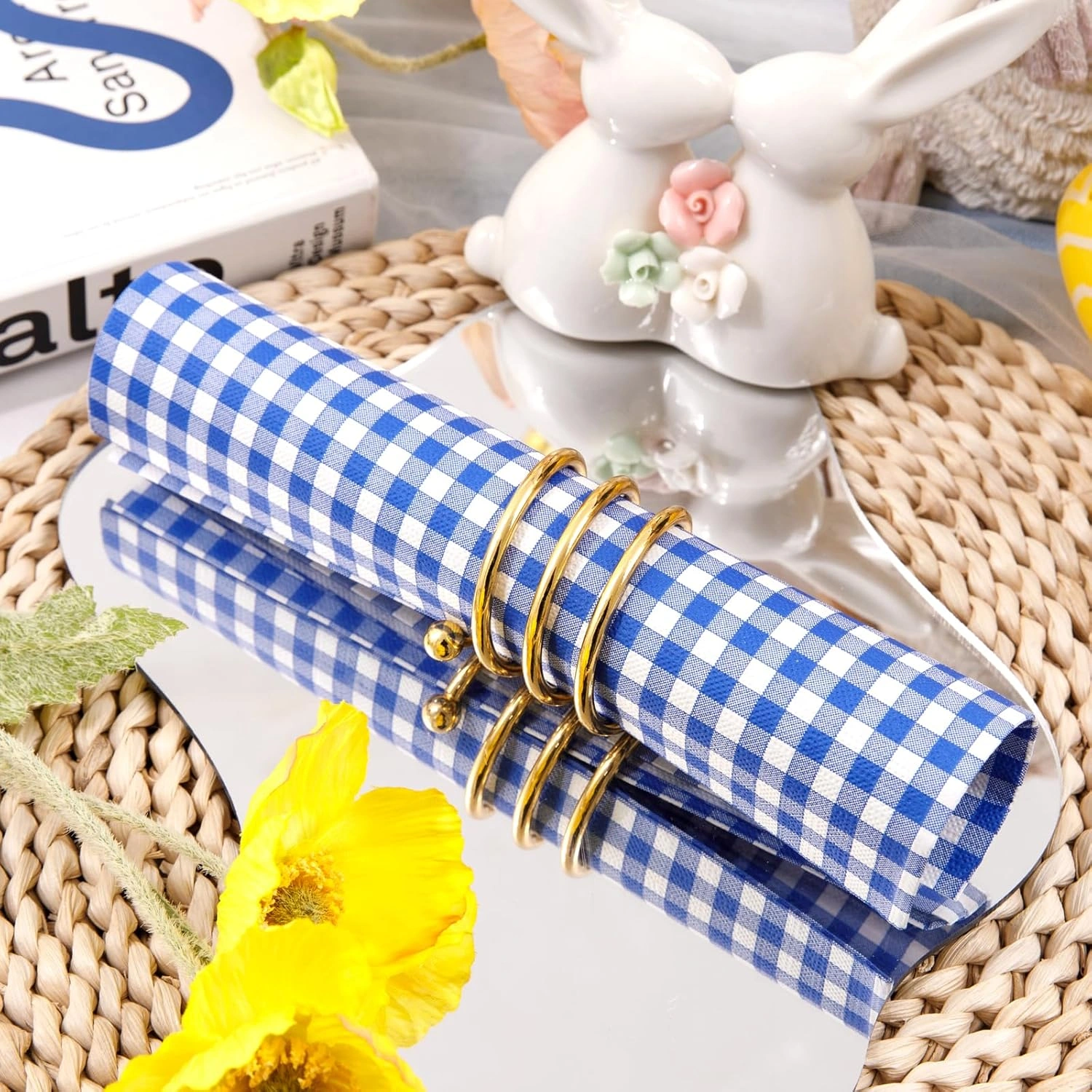 Blue Gingham Napkins Disposable-3ply Paper Napkins Rim — view 12