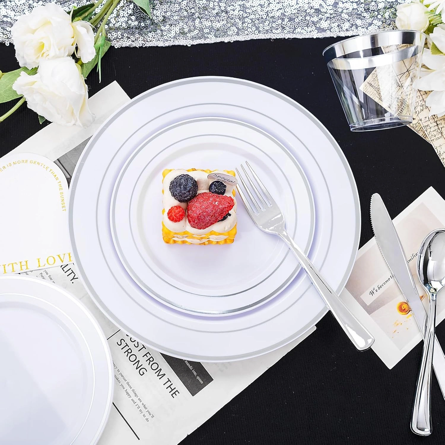 White & Silver Deluxe Disposable Dinnerware Set — view 10
