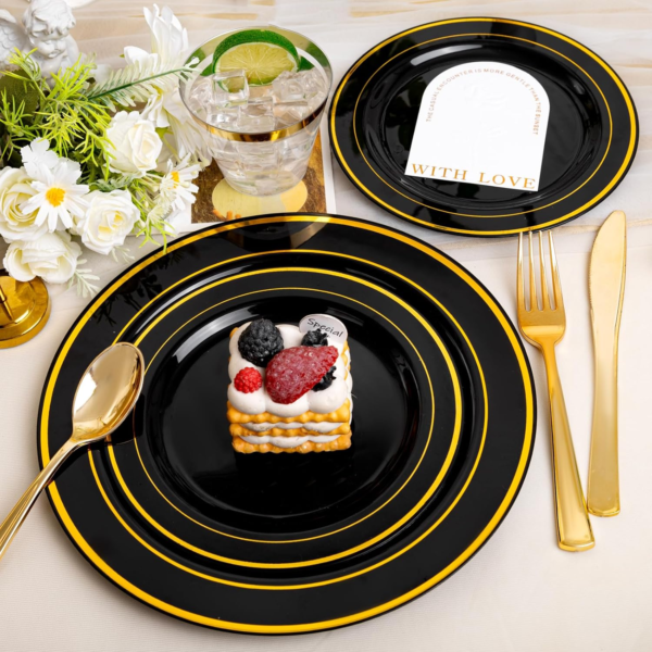 Black & Gold Deluxe Disposable Dinnerware Set — view 14