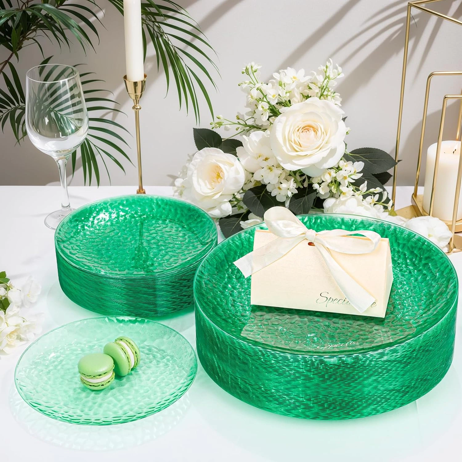 Clear Green Plastic Plates,Disposable Plates With Rim,Heavy-duty Plates,Hammered Party Plates Include 30Clear Dessert-Platos,30Dinner-Platos for Wedding, Party (100 Pieces) — view 14