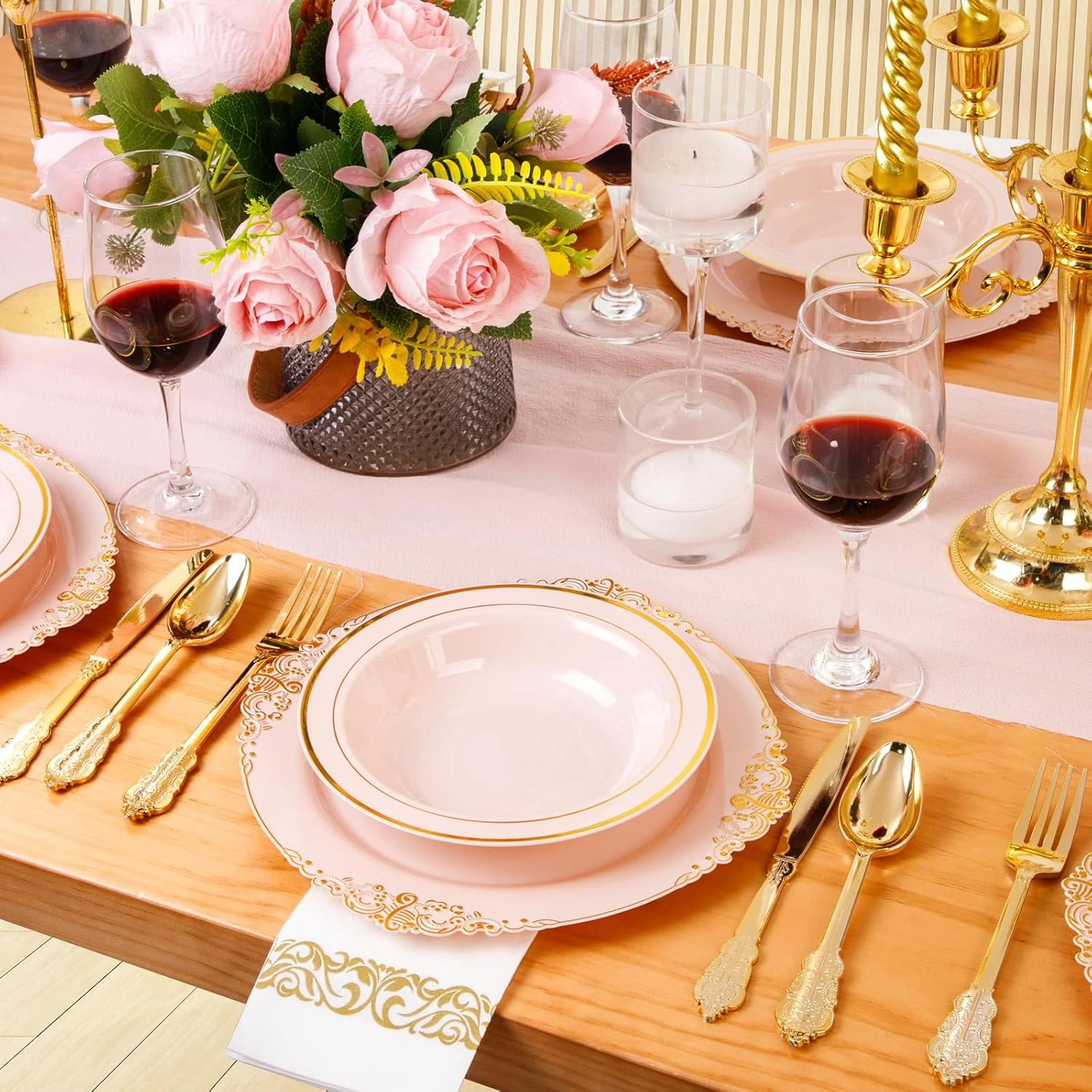 Pink Plastic Bowls with Gold Rim — view 16