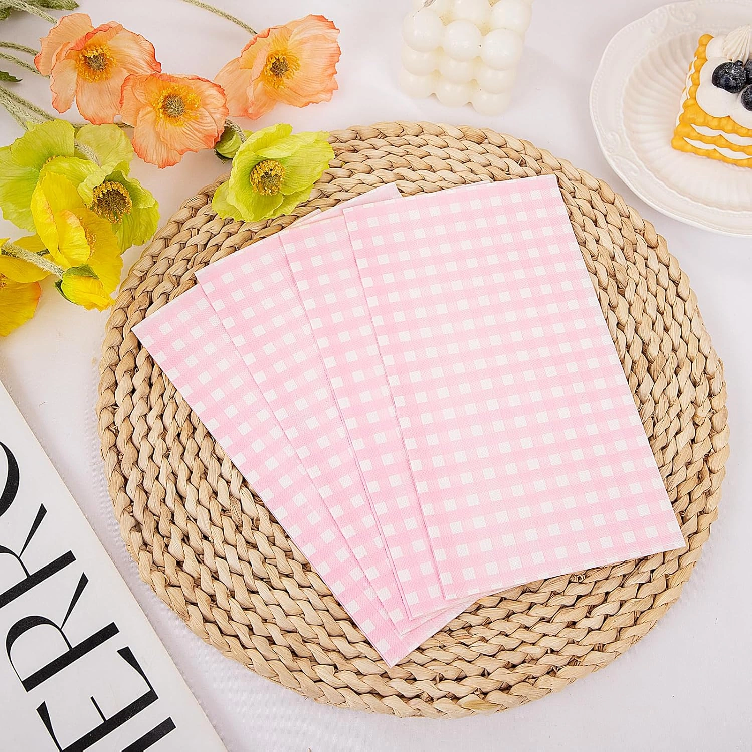 Pink Gingham Paper Napkins — view 14