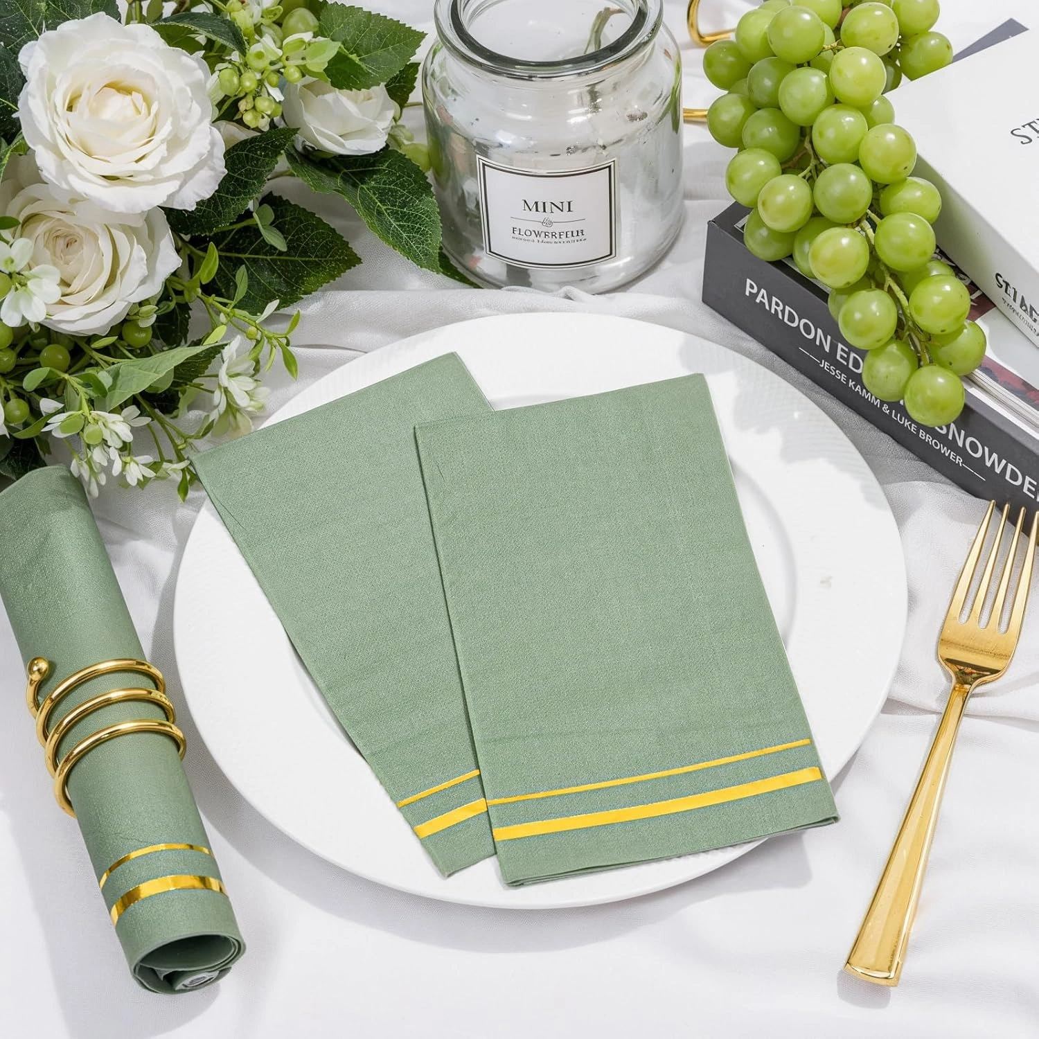 Sage Green 100-Count 3-Ply disposable Napkins (100 Pieces) — view 14