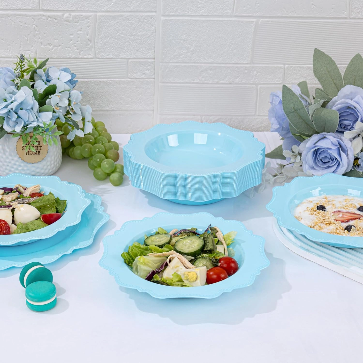 Light Blue Plastic Party Bowls () 12 Oz Disposable Soup/Salad Bowl — view 12