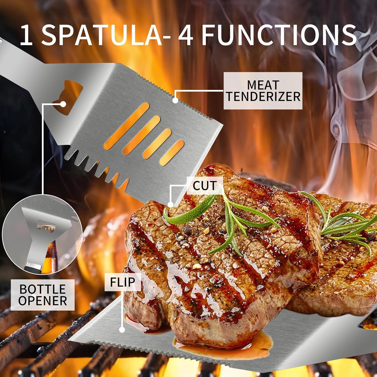 6pc Blackstone Griddle Accessories Upgraded Barbecue Presses Flat Top Grill Tools for Camp Chef Griddle Cover Salt and Pepper Shakers Grill Black Tools Set Enlarged Spatula Gift Set (6 Pieces) — view 13