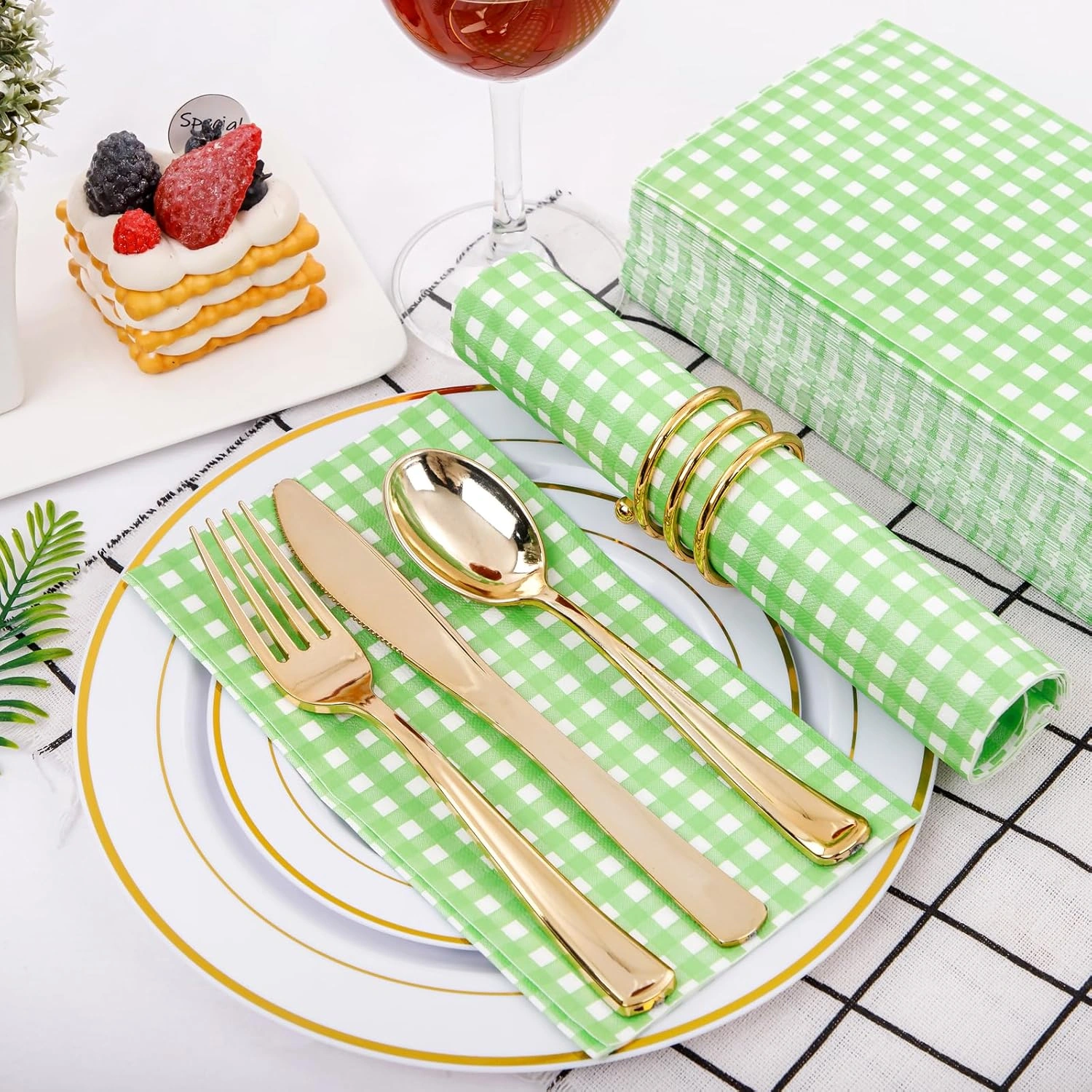 Green Gingham Paper Napkins — view 13