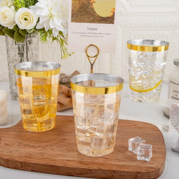 Gold Rim Plastic Cups — view 14