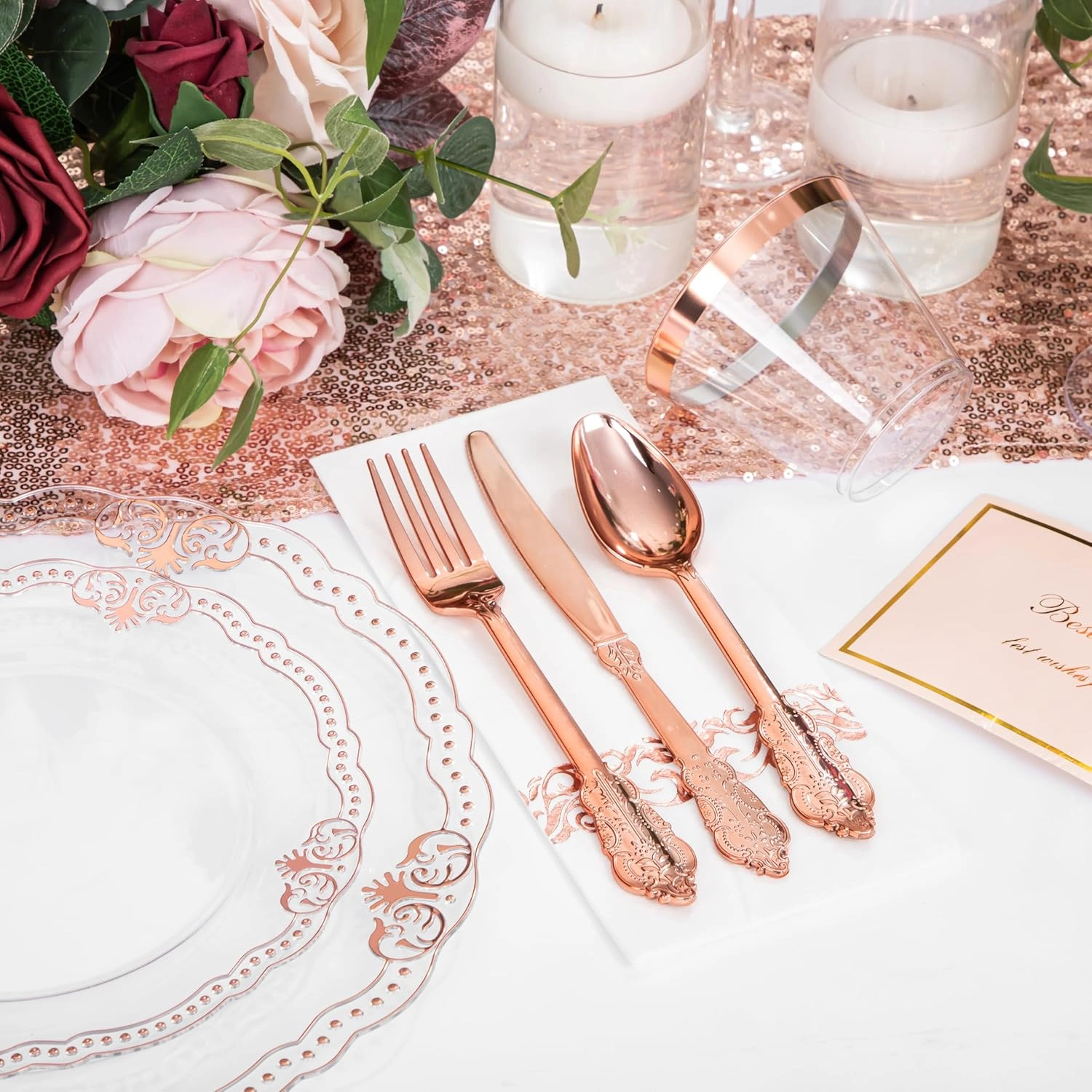 Fancy Clear Rose Gold Dinnerware Set — view 16