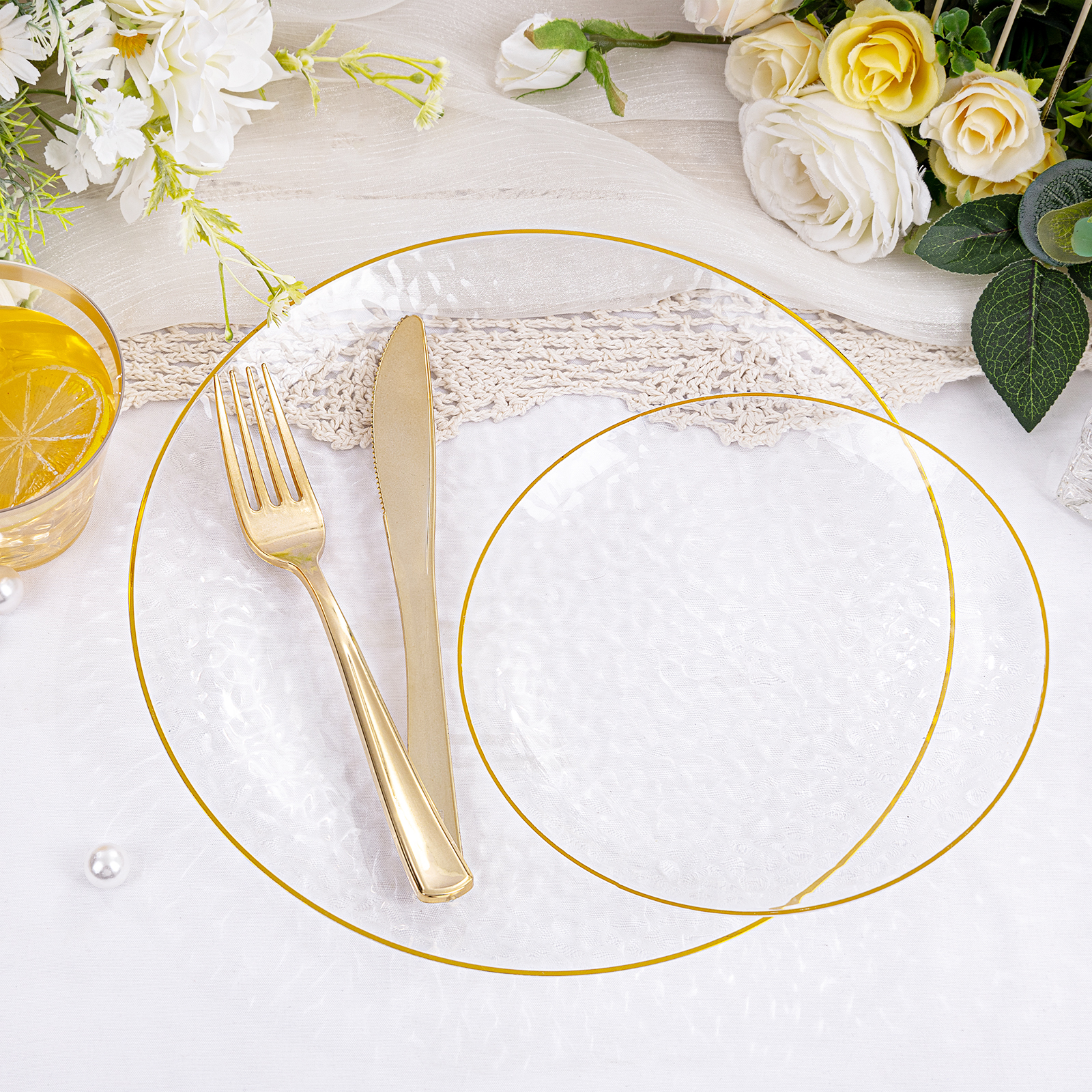 Clear And Gold Party Dinnerware Set — view 10