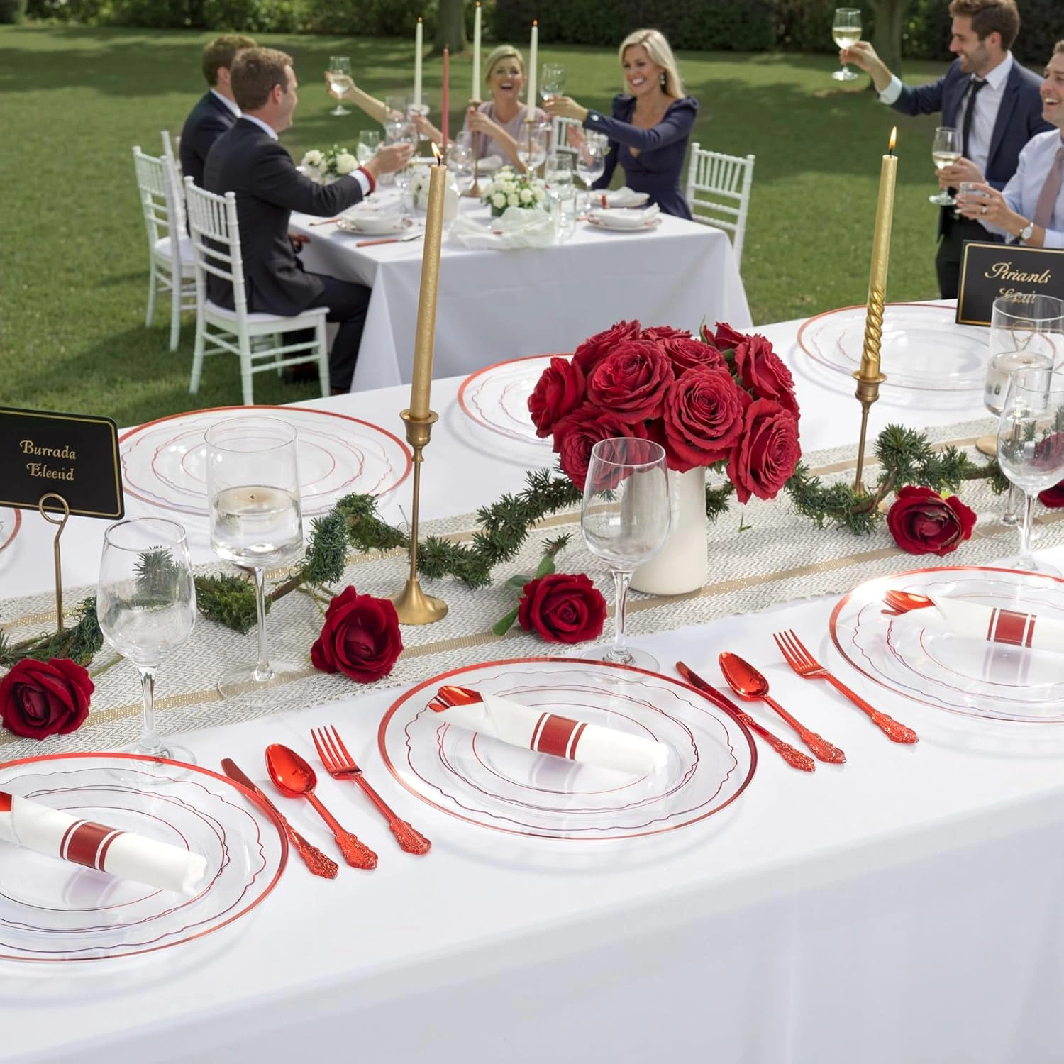 Clear And Red 12Inch Plastic Charger Plates — view 12