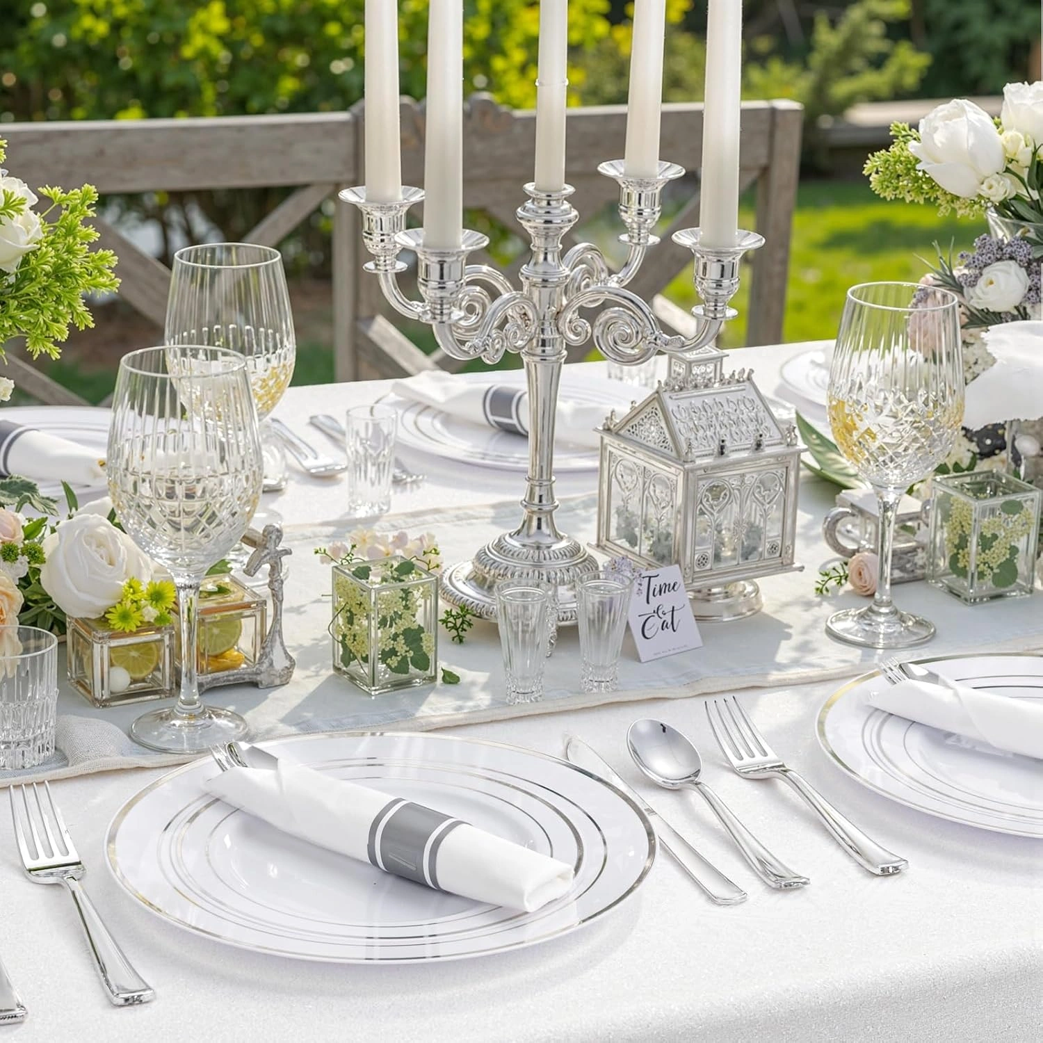 White And Silver, Silver Plastic Dinnerware Set for — view 4