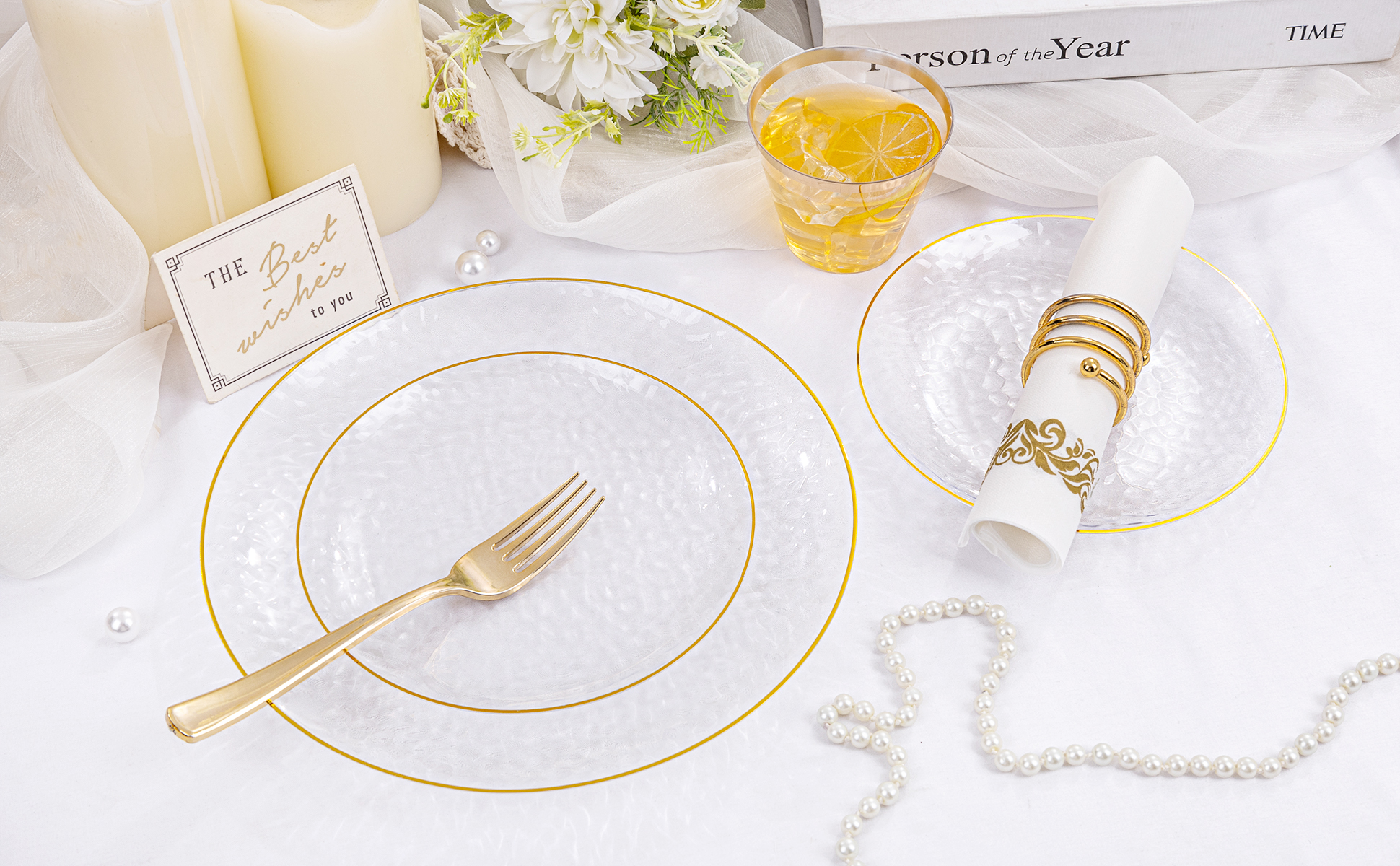 Clear And Gold Party Dinnerware Set — view 7