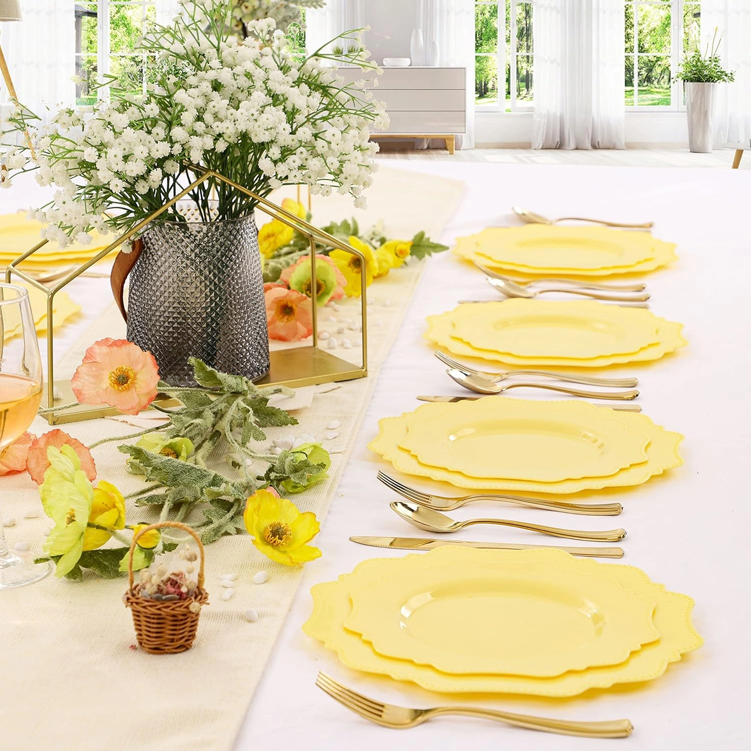Yellow Disposable Plastic Plates-Heavy duty plate for party/wedding/anniversary 30 dinner plates and 30 dessert/salad plates — view 13
