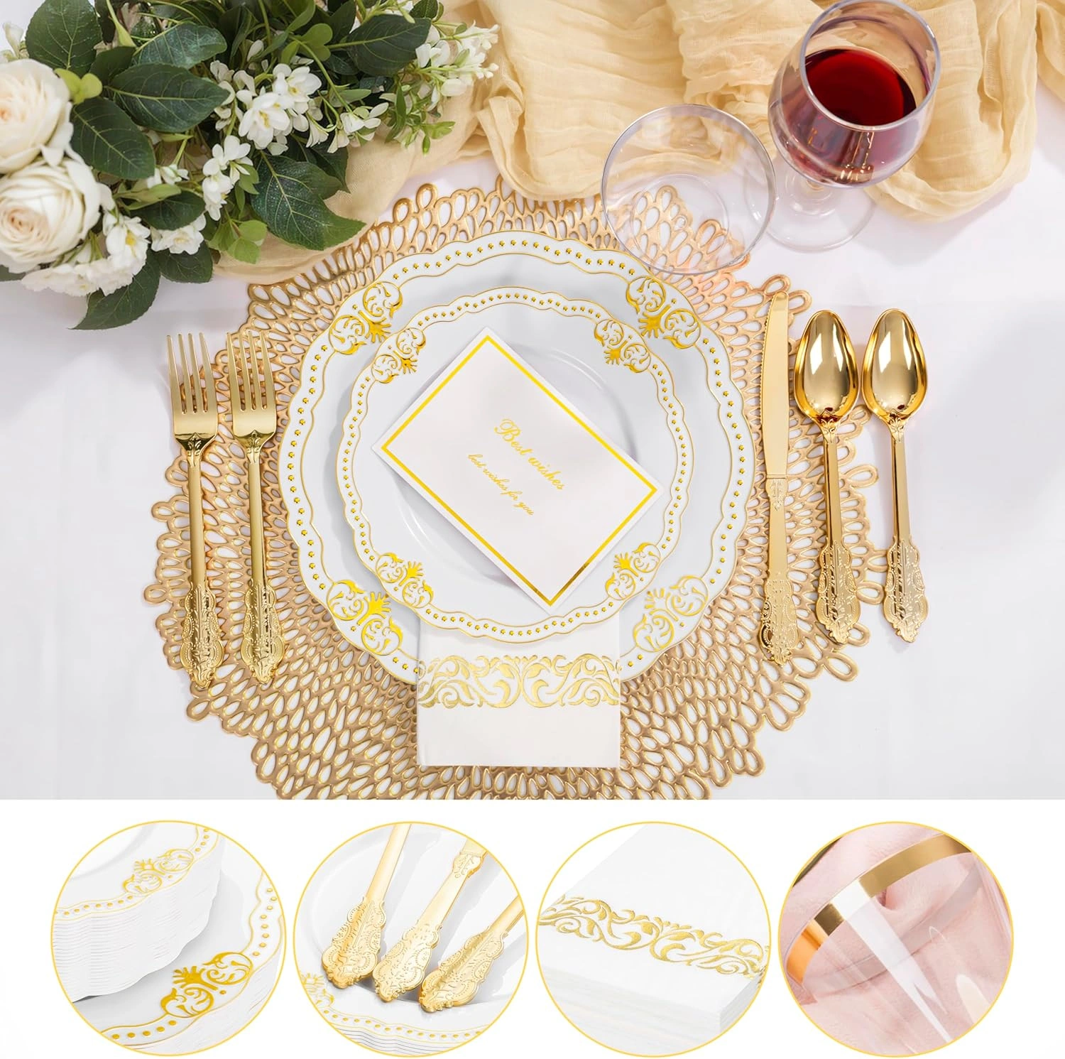 Fancy White And Gold Dinnerware Set — view 14