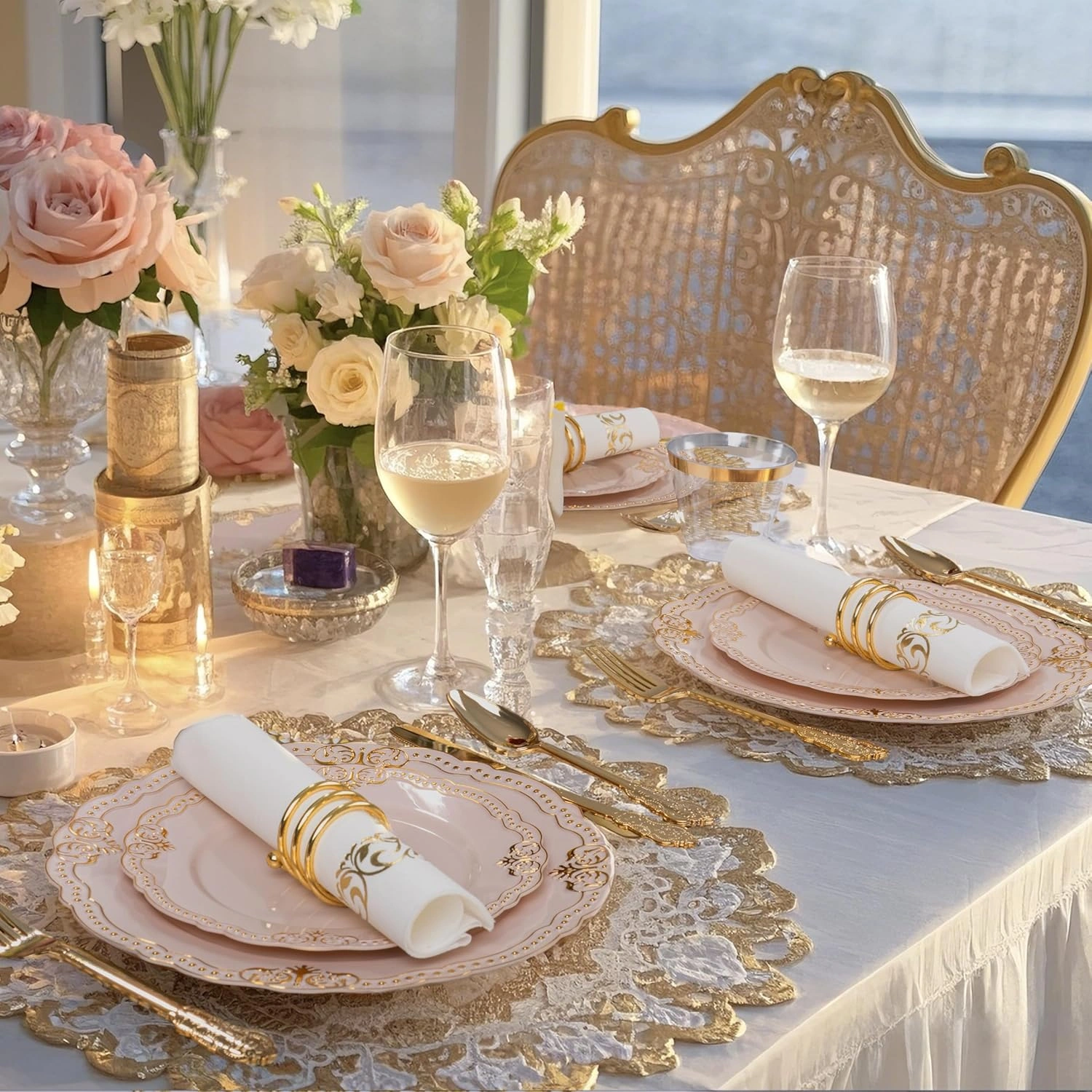 Fancy Pink & Gold Dinnerware Set — view 15