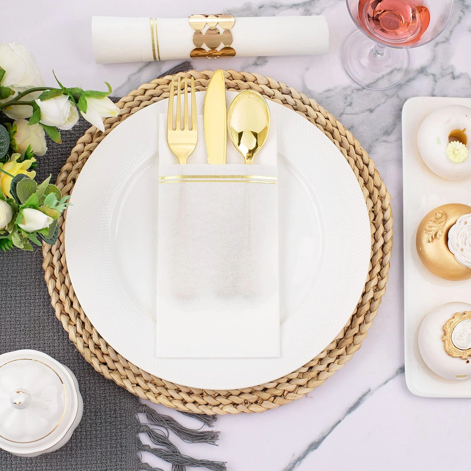 Gold Paper Napkins with Built-in Flatware Pocket — view 12