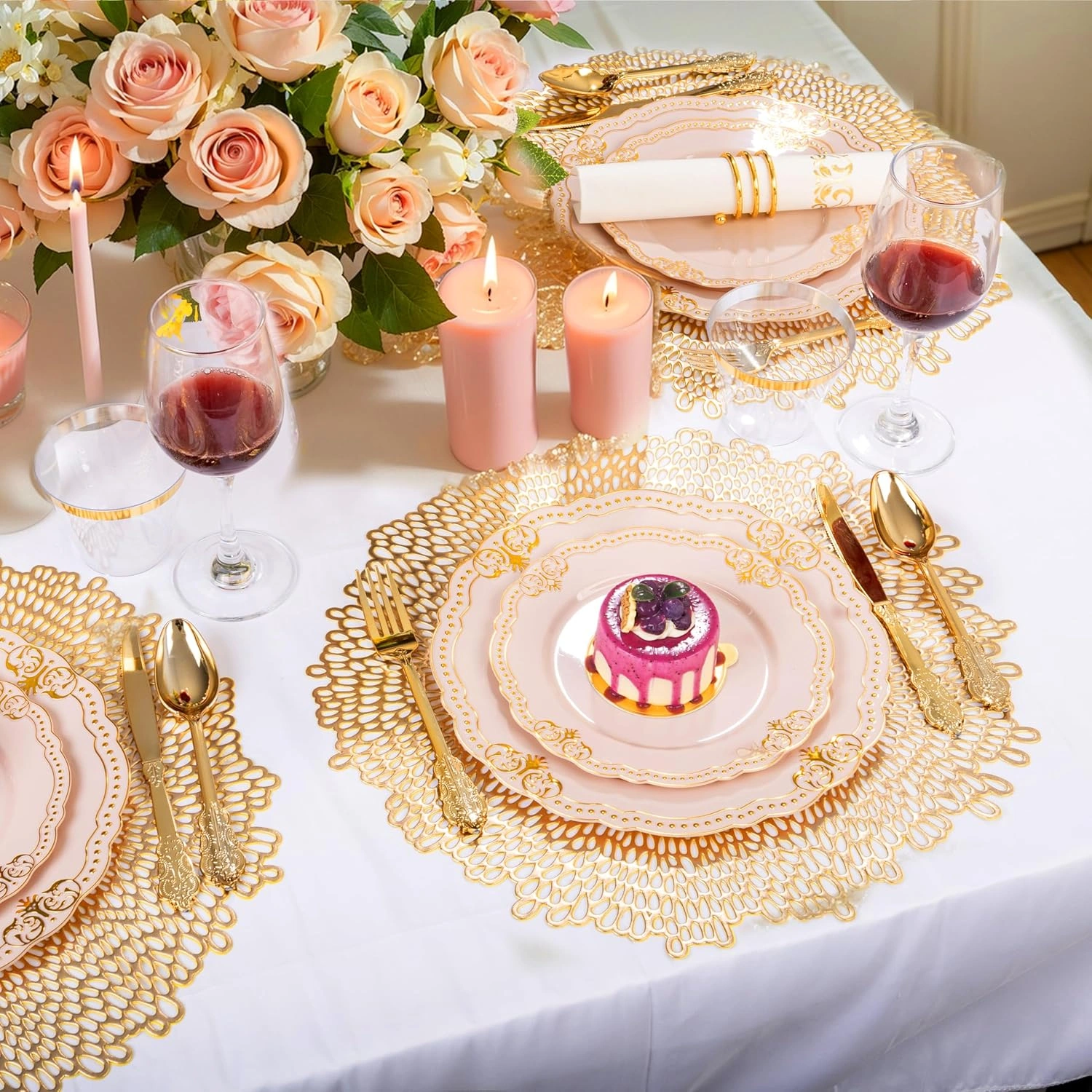 Fancy Pink & Gold Dinnerware Set — view 12