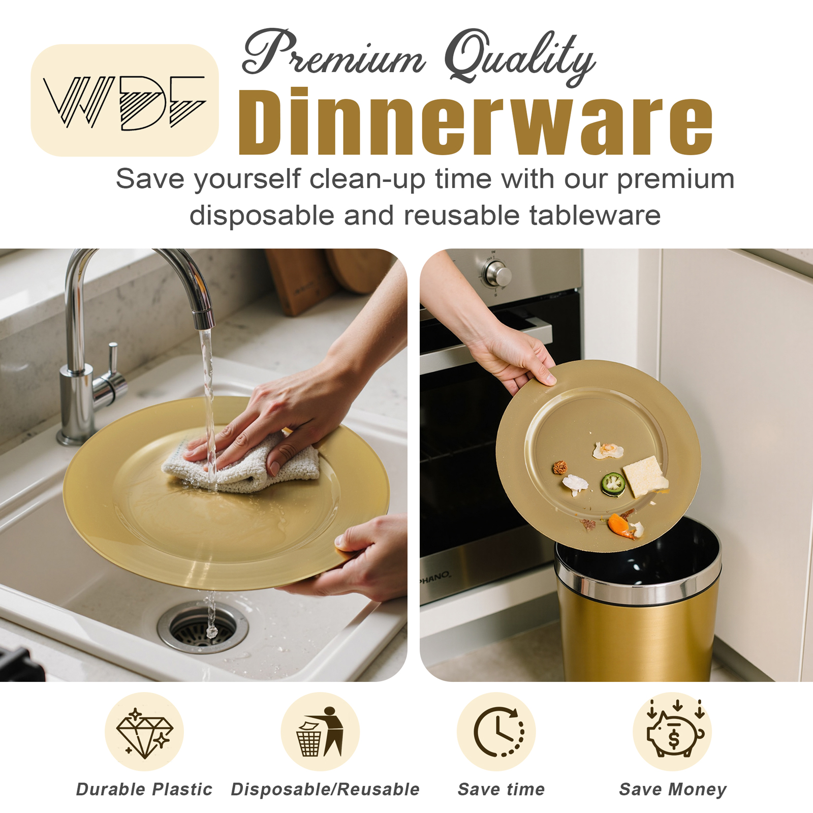 Gold 12Inch Plastic Charger Plates — view 14
