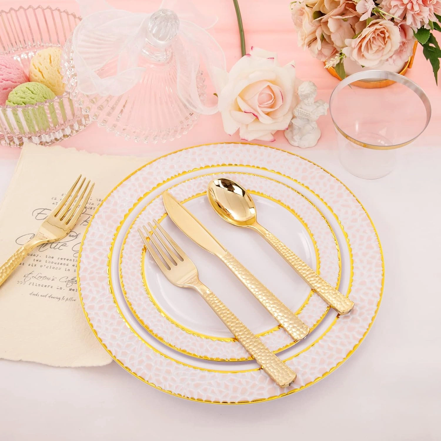 Pink And Gold Disposable Plastic Plates (150 Pieces) — view 13
