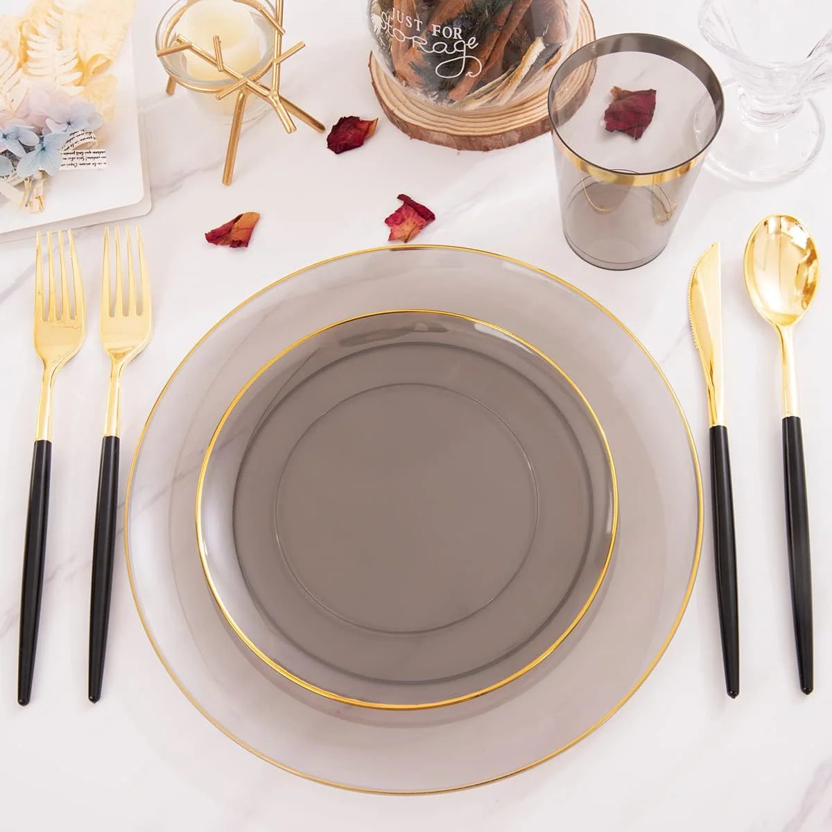 Gold Rim Black Dinnerware Set (180 Pieces) — view 12