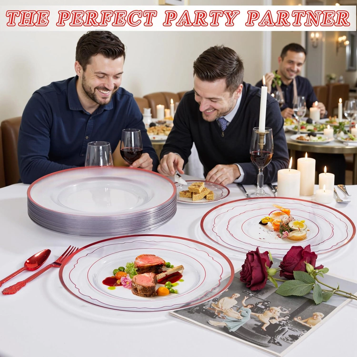 Clear And Red 12Inch Plastic Charger Plates — view 13