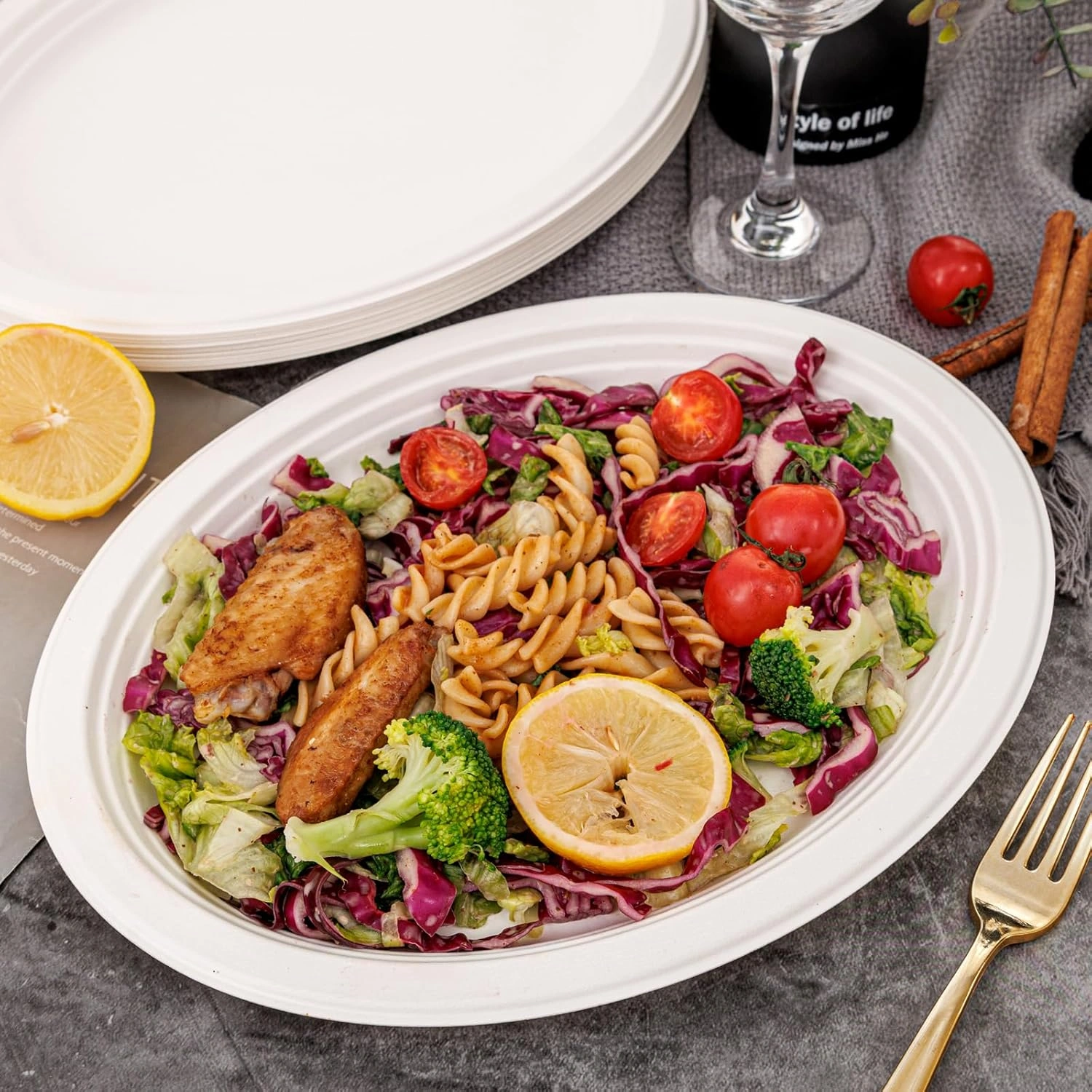 Heavy-Duty 12" 100% Compostable Oval Plates (125-Pack) (125 Pieces) — view 2