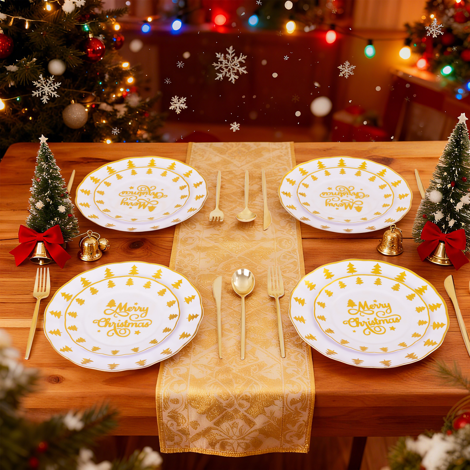 Gold Plastic Christmas Plates (150 Pieces) — view 8