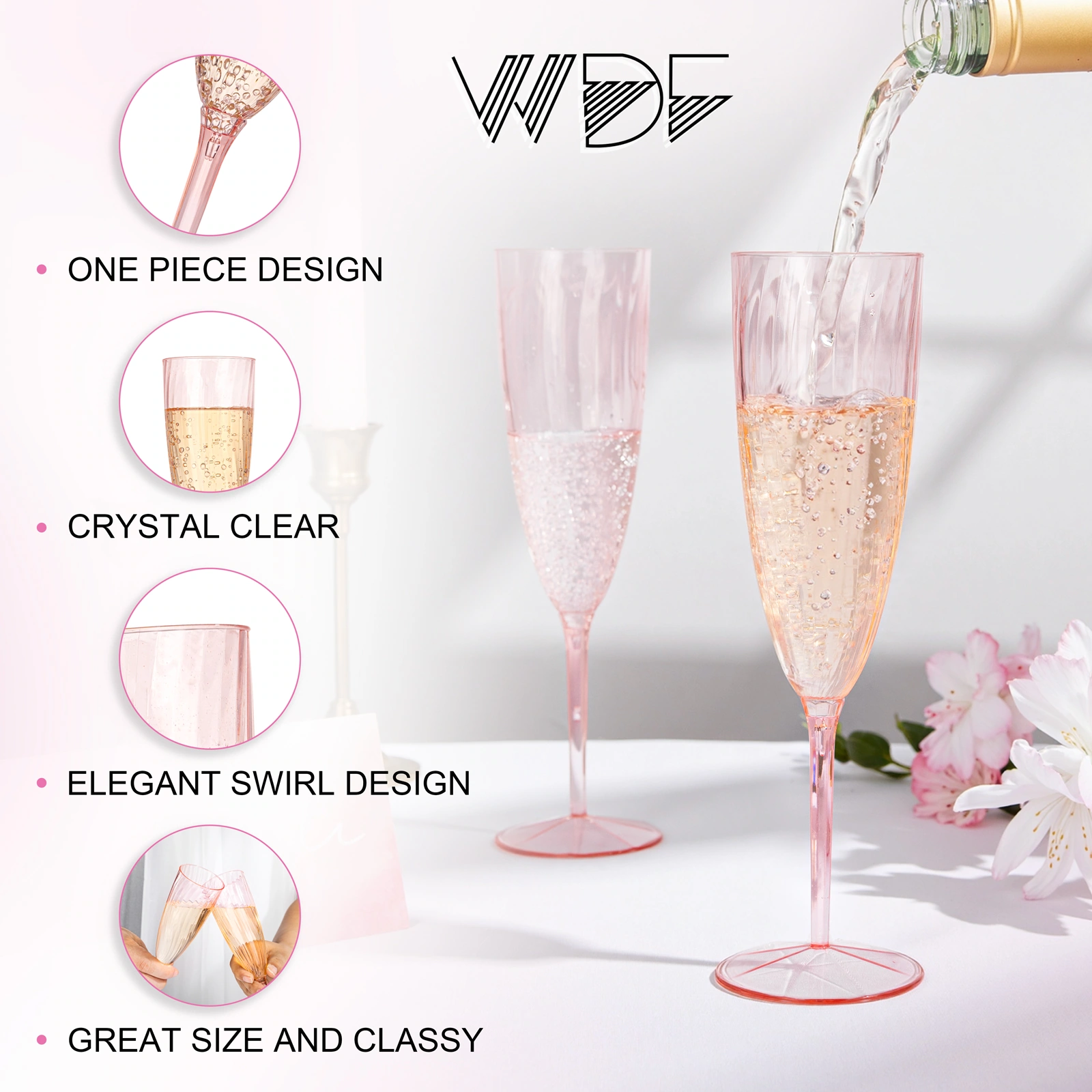 Pink 6OZ Disposable Champagne Flutes Plastic (36 Pieces) — view 12