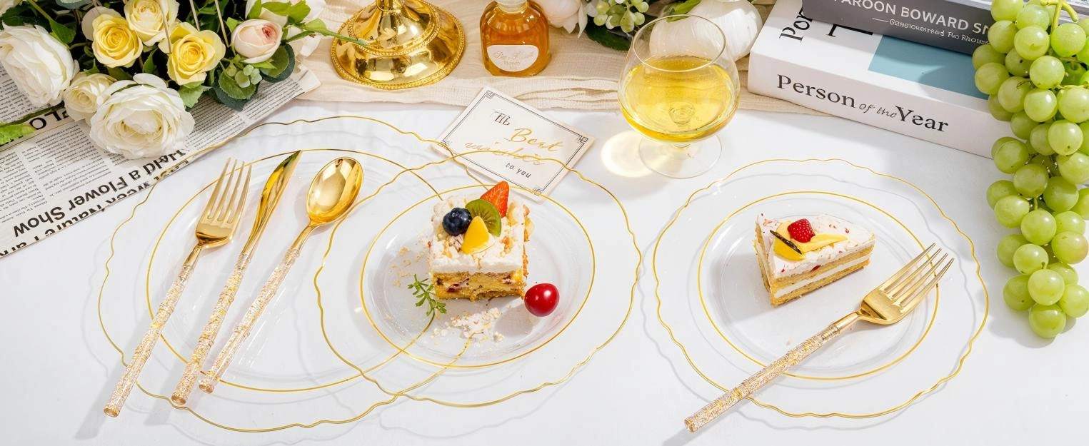 Clear Gold, Silver, Clear, Gold Plastic Plates — view 6