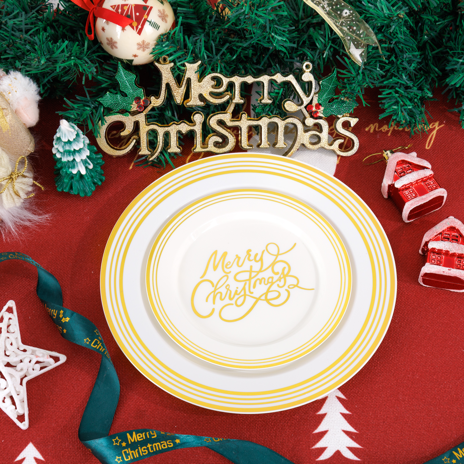 Beige Plastic Christmas Plates (60 Pieces) — view 7