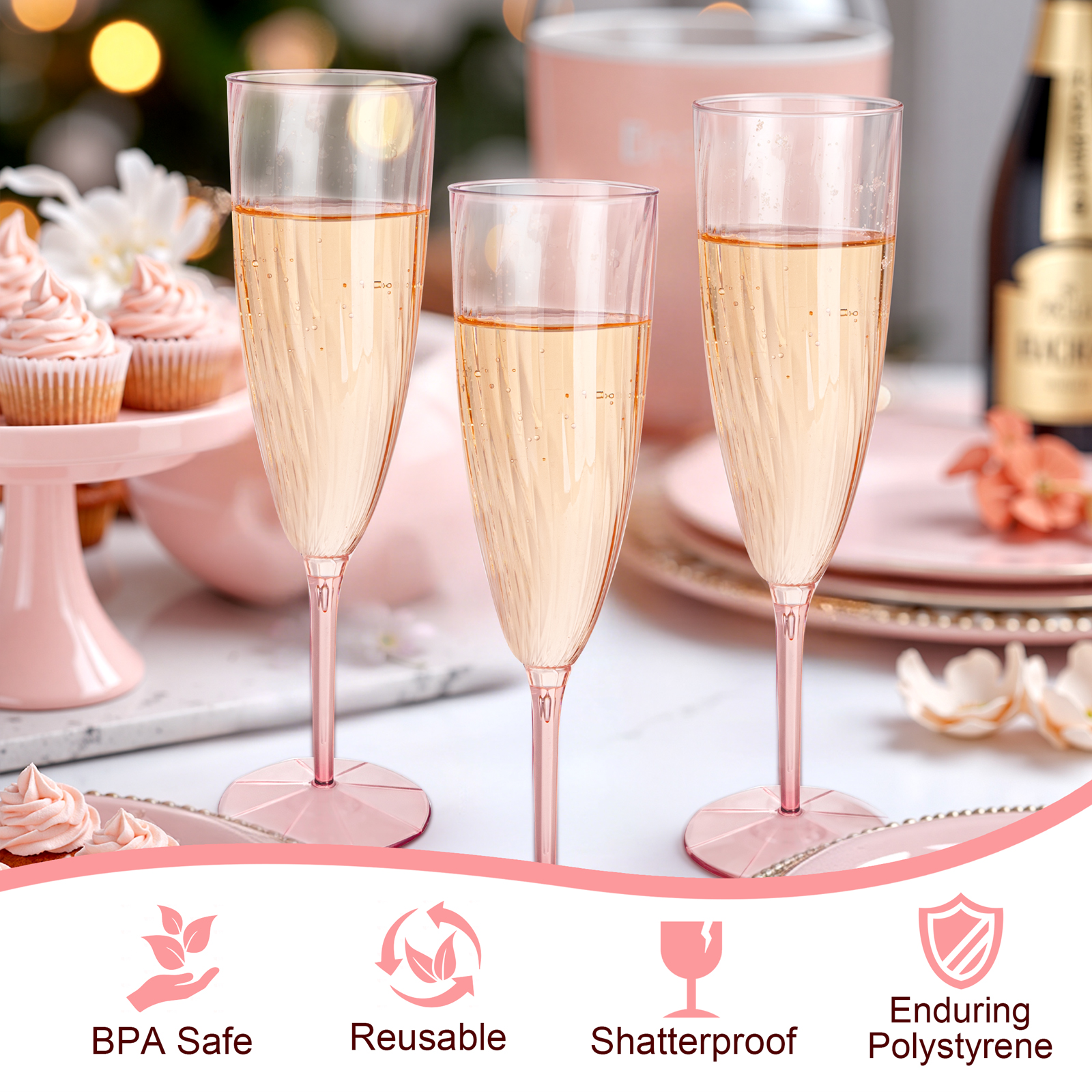 Pink 6OZ Disposable Champagne Flutes Plastic (36 Pieces) — view 10