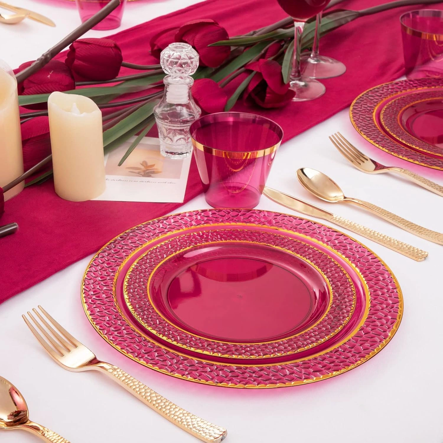 Red & Gold Clear Plates & Silverware Set (150 Pieces) — view 11