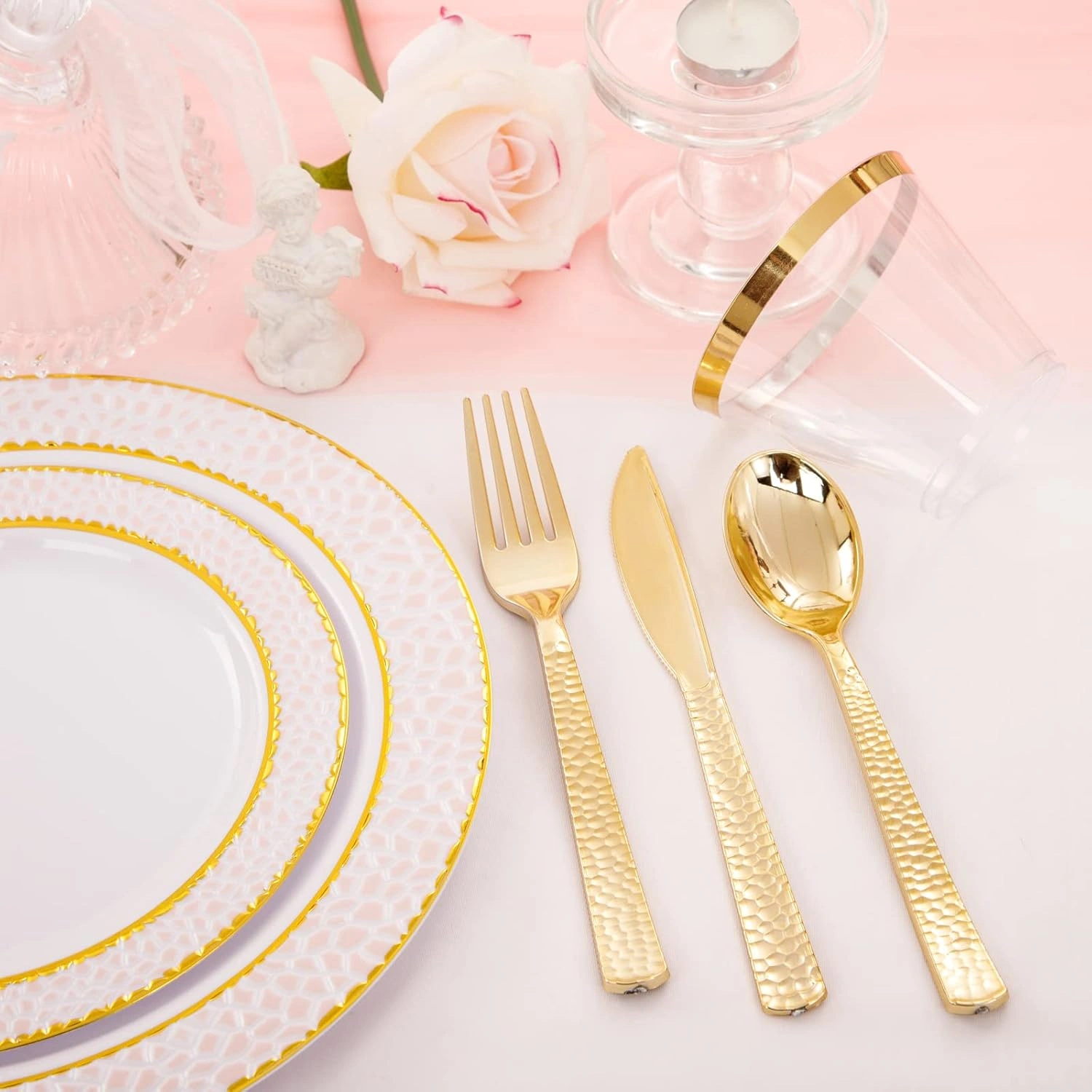 Pink And Gold Disposable Plastic Plates (150 Pieces) — view 12