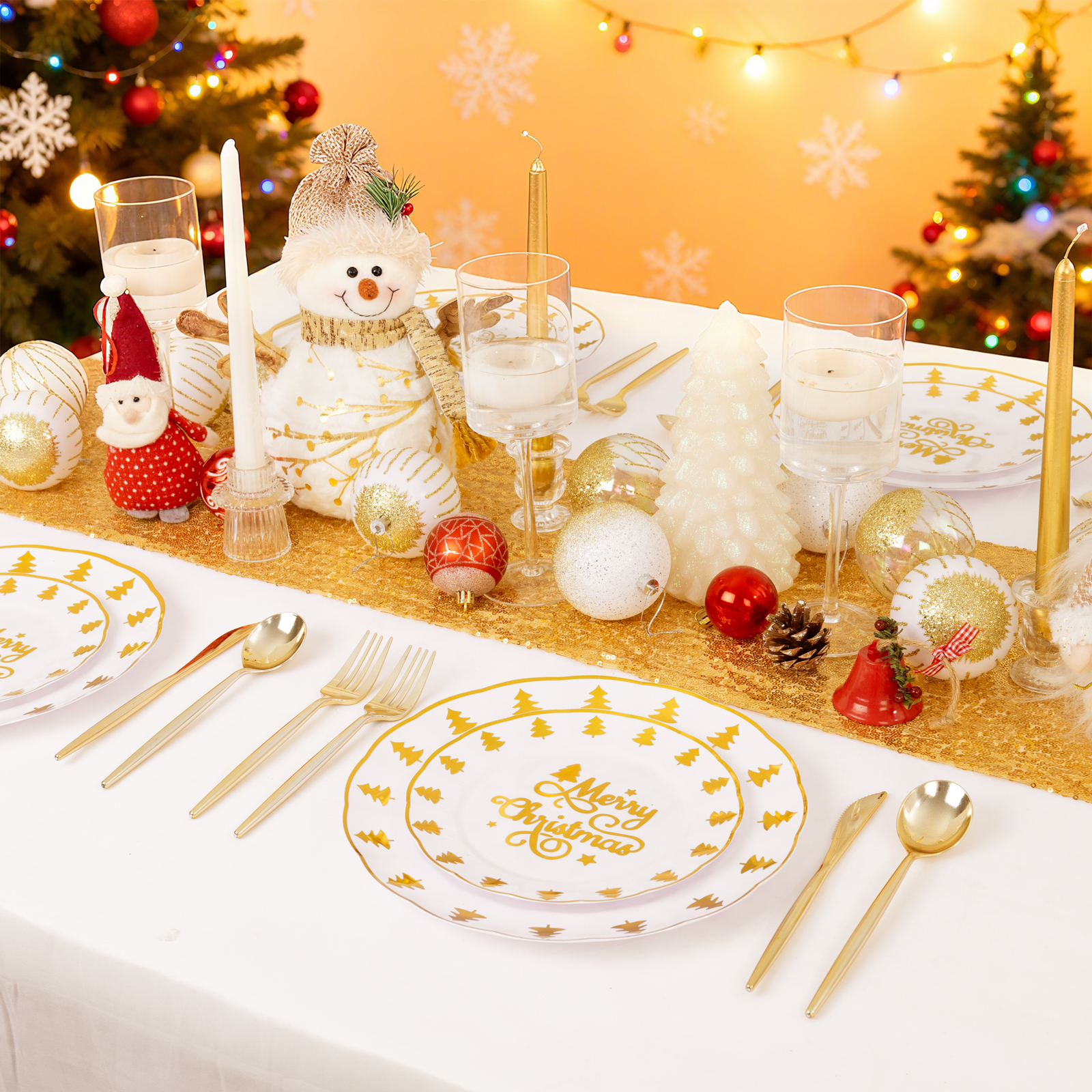 Gold Plastic Christmas Plates (150 Pieces) — view 7