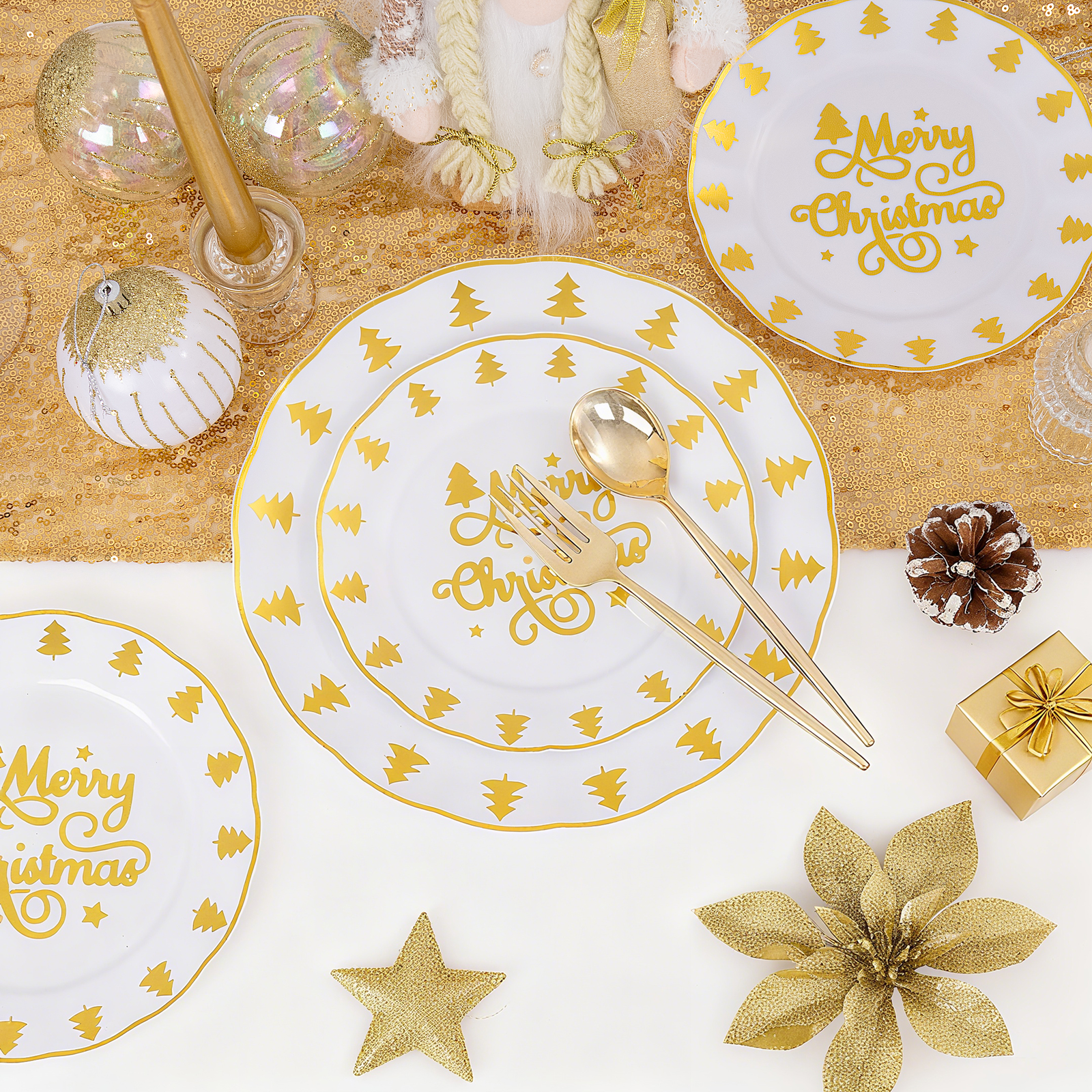 Gold Plastic Christmas Plates (150 Pieces) — view 9