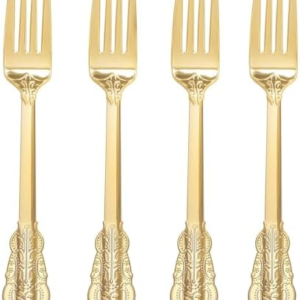 WDF 120PCS Gold Plastic Silverware - Heavy Duty Gold Plastic Cutlery Set Gold Disposable Utensils - 40 Gold Forks, 40 Gold Spoons, 40 Gold Knives, Perfect for Party/Weeding and Daily Use