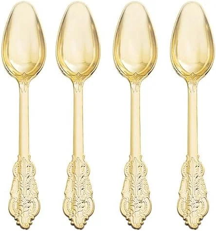 WDF 120PCS Gold Plastic Silverware - Heavy Duty Gold Plastic Cutlery Set Gold Disposable Utensils - 40 Gold Forks, 40 Gold Spoons, 40 Gold Knives, Perfect for Party/Weeding and Daily Use